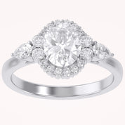 Lori 3 Stone Halo Oval Cut Lab Grown Diamond Engagement Ring