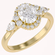 Lori 3 Stone Halo Oval Cut Lab Grown Diamond Engagement Ring