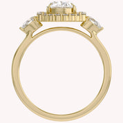 Lori 3 Stone Halo Oval Cut Lab Grown Diamond Engagement Ring