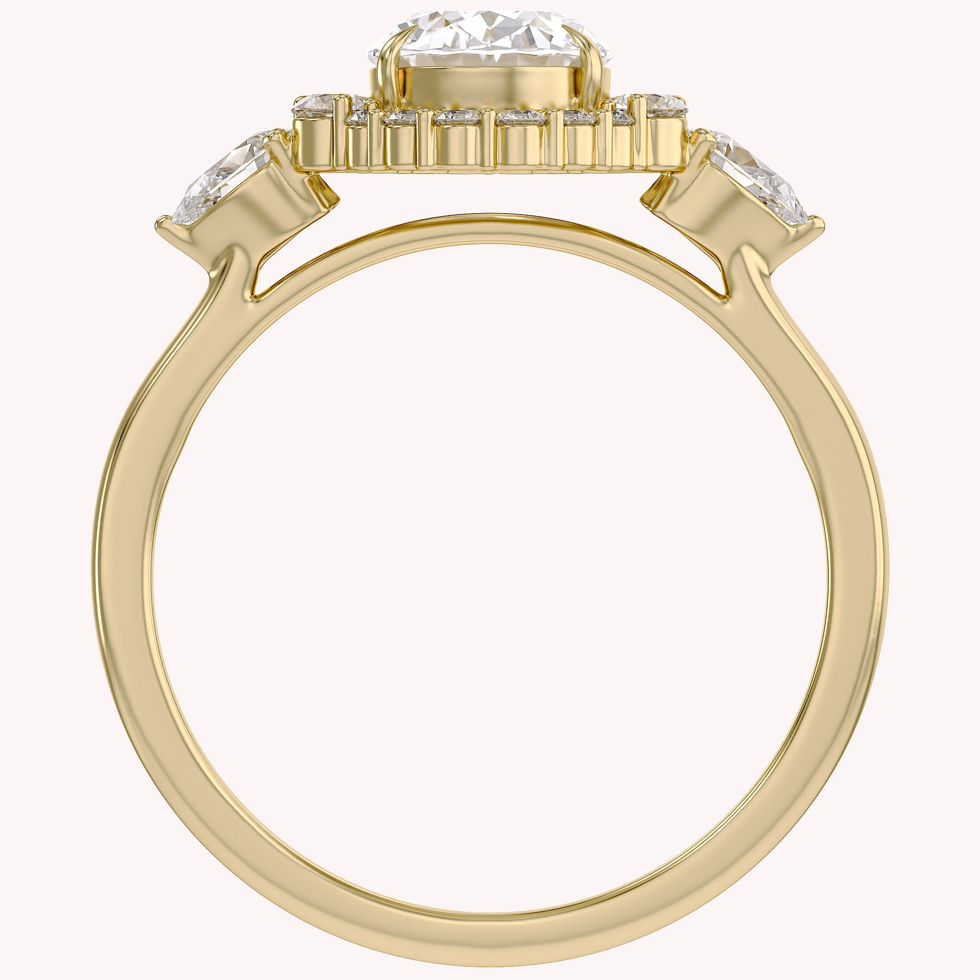 Lori 3 Stone Halo Oval Cut Lab Grown Diamond Engagement Ring