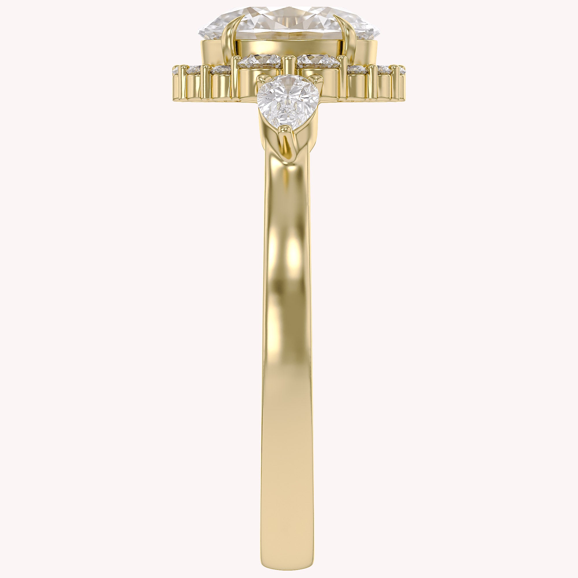 Lori 3 Stone Halo Oval Cut Lab Grown Diamond Engagement Ring