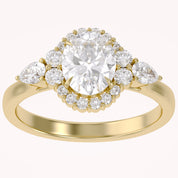 Lori 3 Stone Halo Oval Cut Lab Grown Diamond Engagement Ring