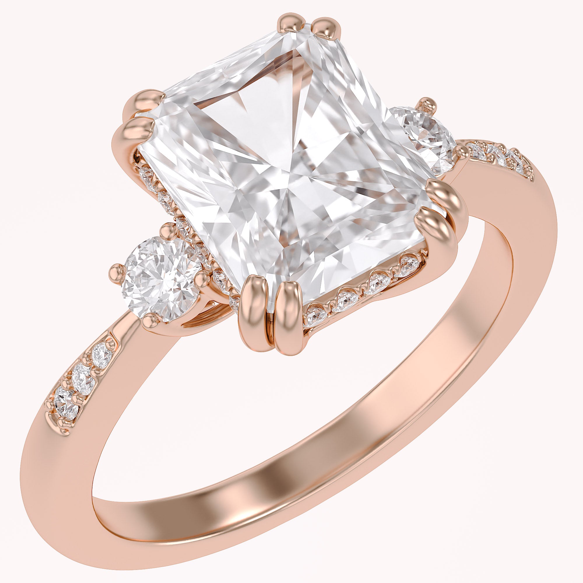 Elisabeth 3 Stone Hidden Halo Lab Grown Diamond Engagement Ring