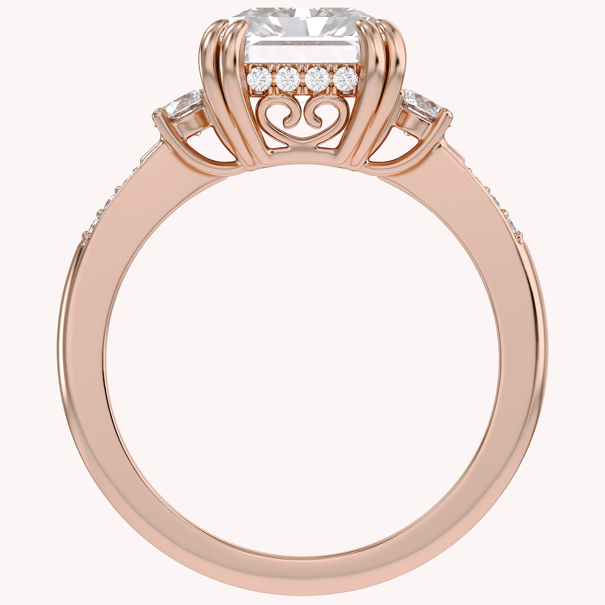 Elisabeth 3 Stone Hidden Halo Lab Grown Diamond Engagement Ring