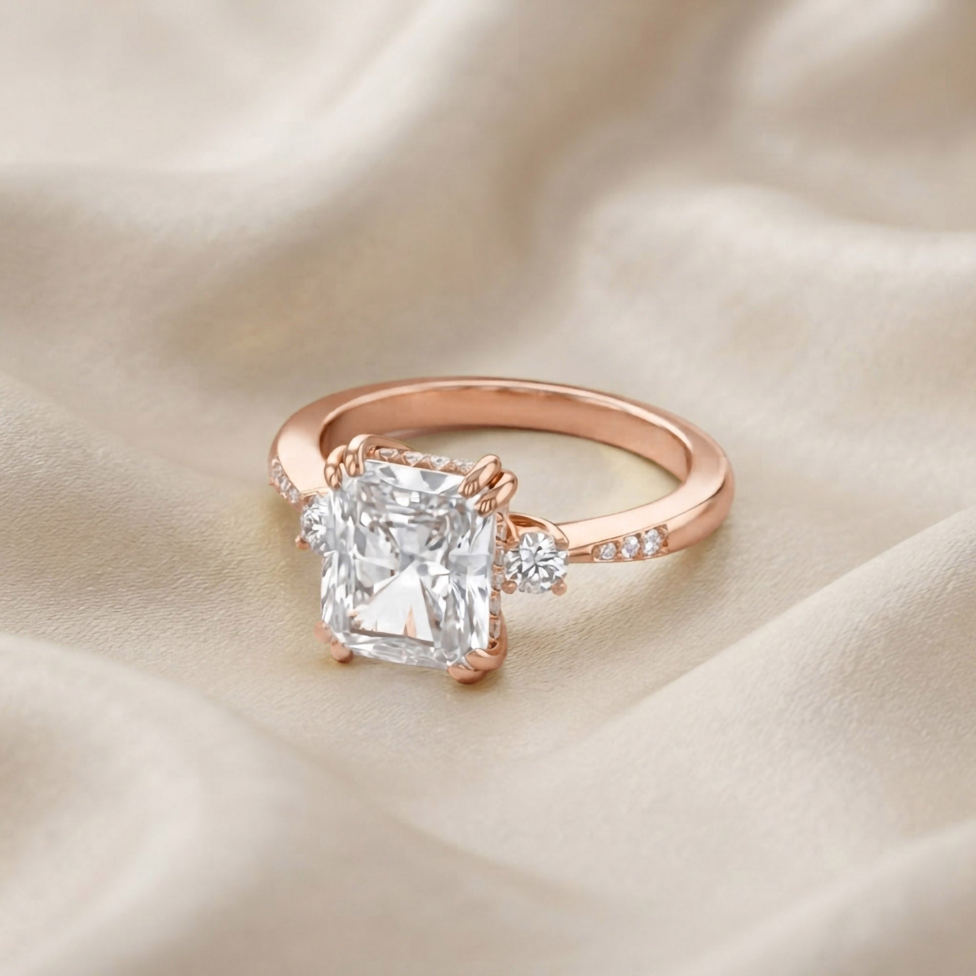 Elisabeth 3 Stone Hidden Halo Lab Grown Diamond Engagement Ring