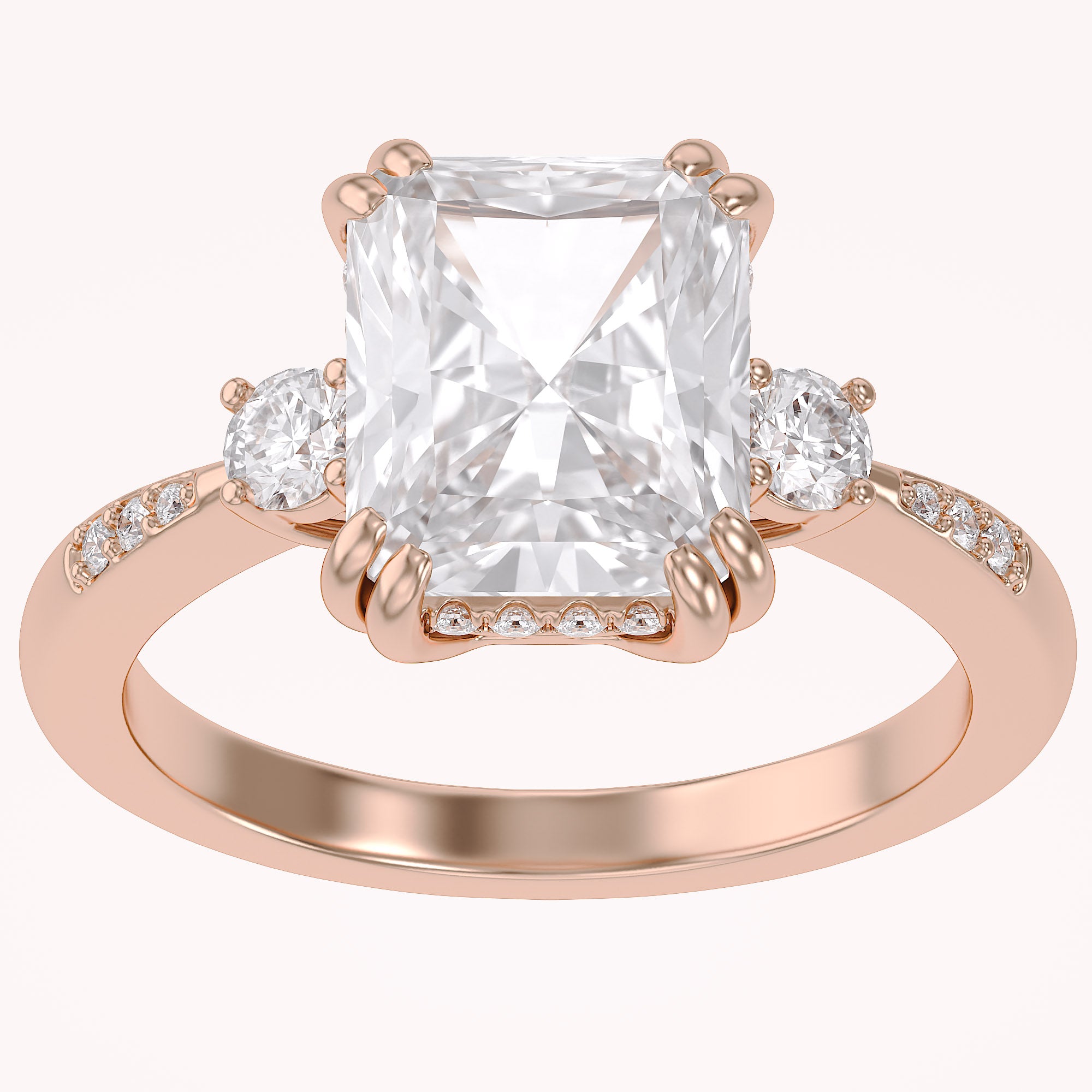 Elisabeth 3 Stone Hidden Halo Lab Grown Diamond Engagement Ring