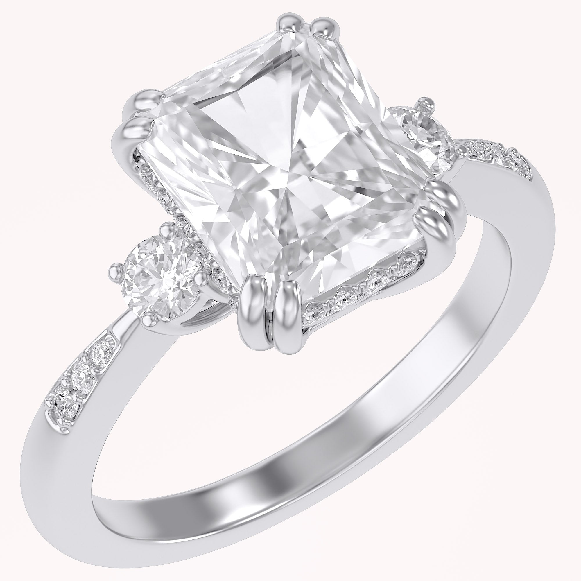 Elisabeth 3 Stone Hidden Halo Lab Grown Diamond Engagement Ring