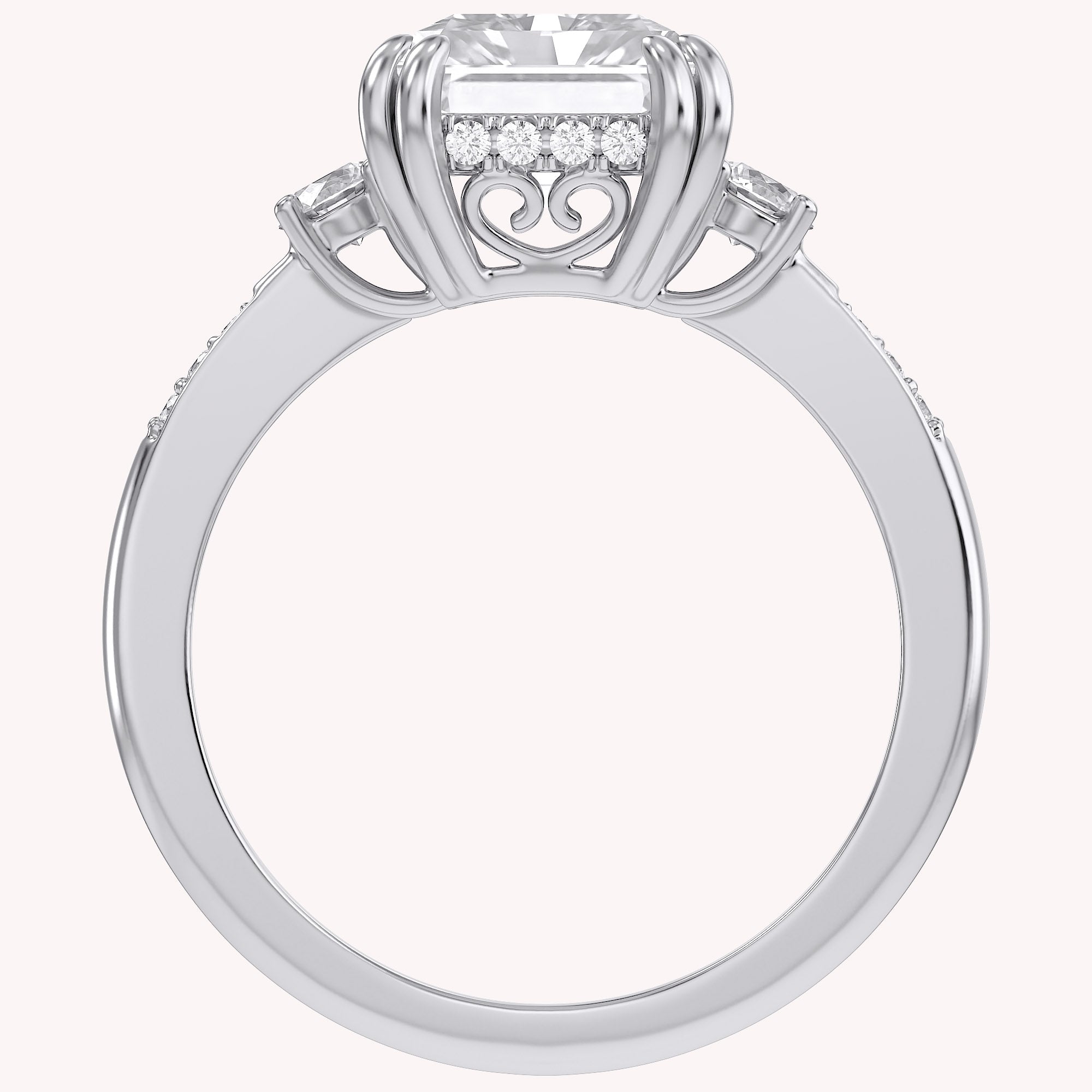 Elisabeth 3 Stone Hidden Halo Lab Grown Diamond Engagement Ring