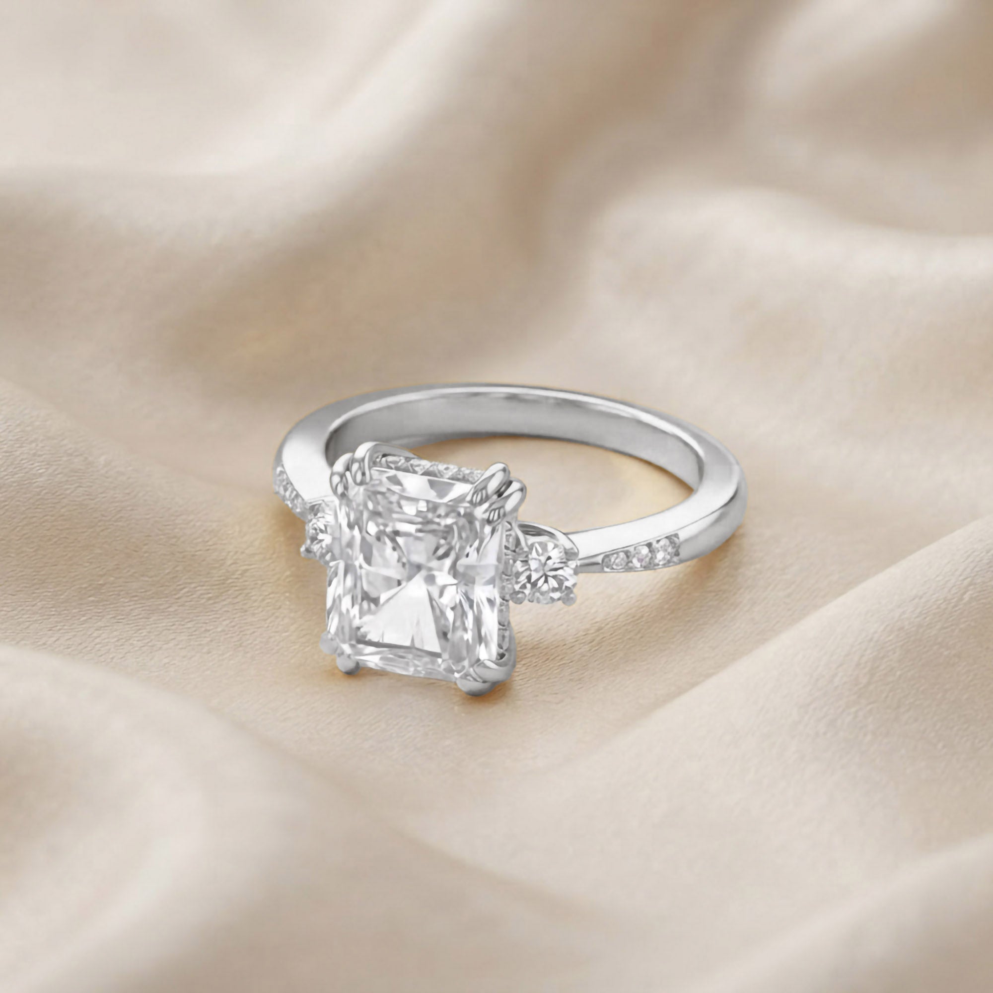 Elisabeth 3 Stone Hidden Halo Lab Grown Diamond Engagement Ring