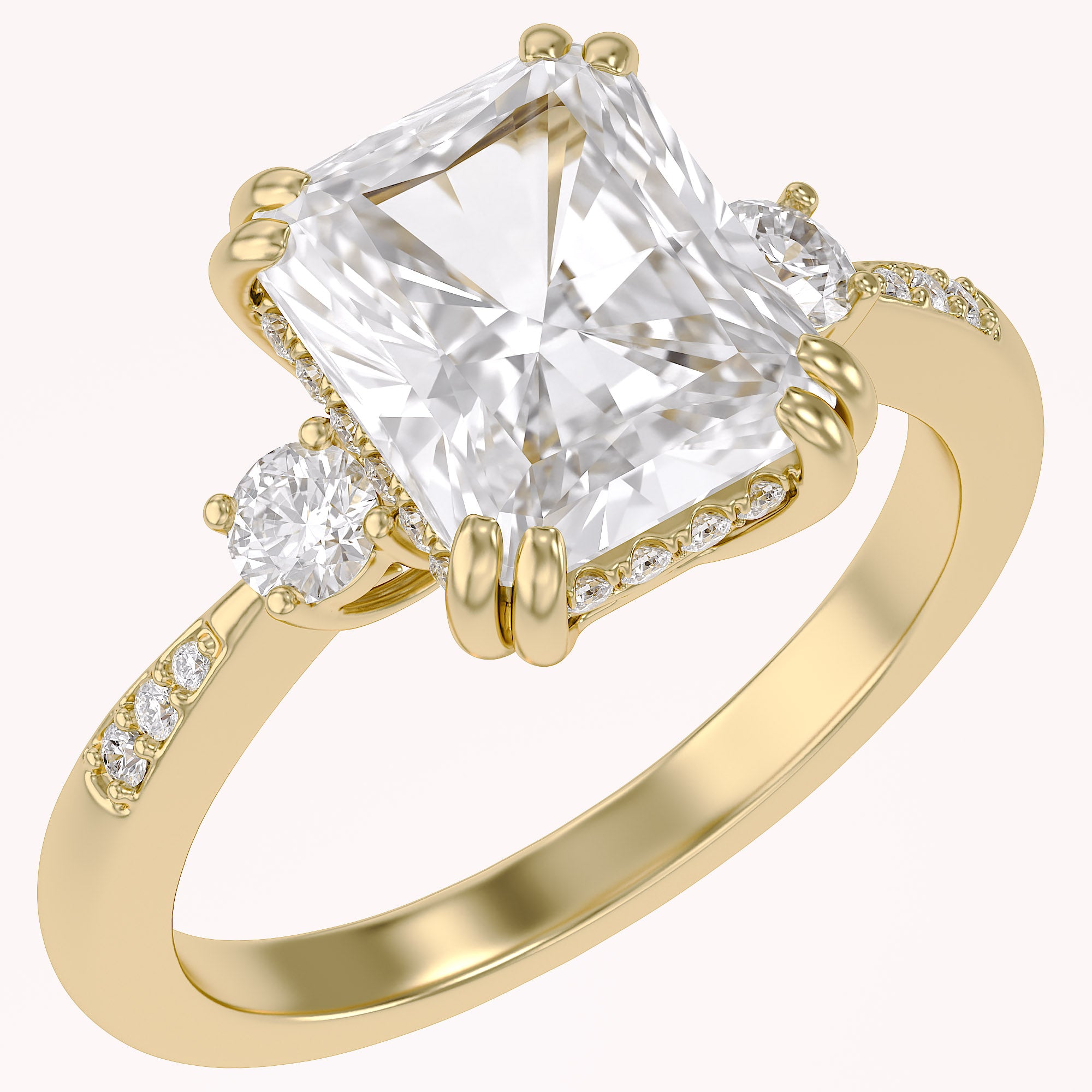 Elisabeth 3 Stone Hidden Halo Lab Grown Diamond Engagement Ring