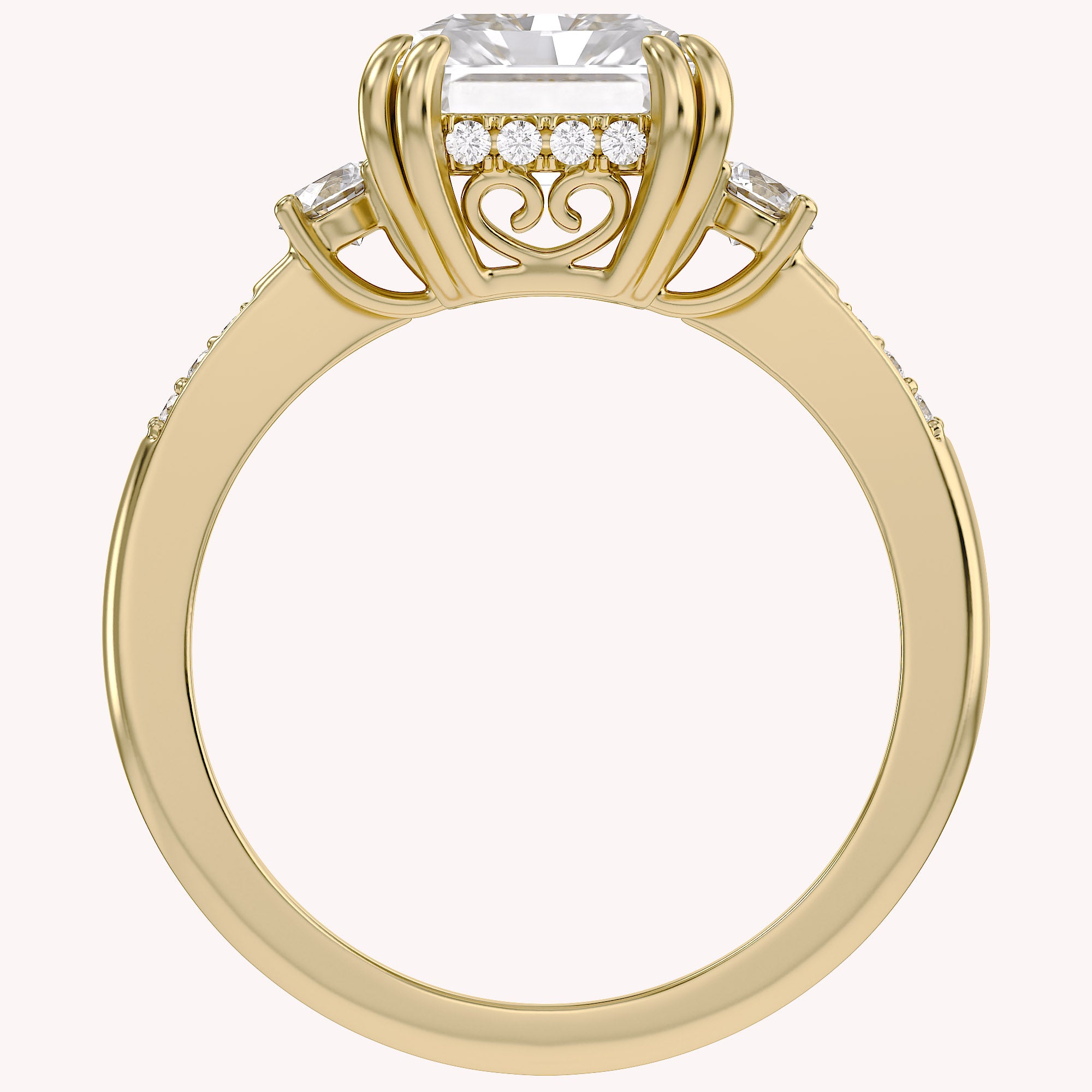 Elisabeth 3 Stone Hidden Halo Lab Grown Diamond Engagement Ring