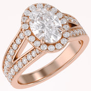 Premium Oval Diamond Engagement Ring with Prong Set Round Diamonds