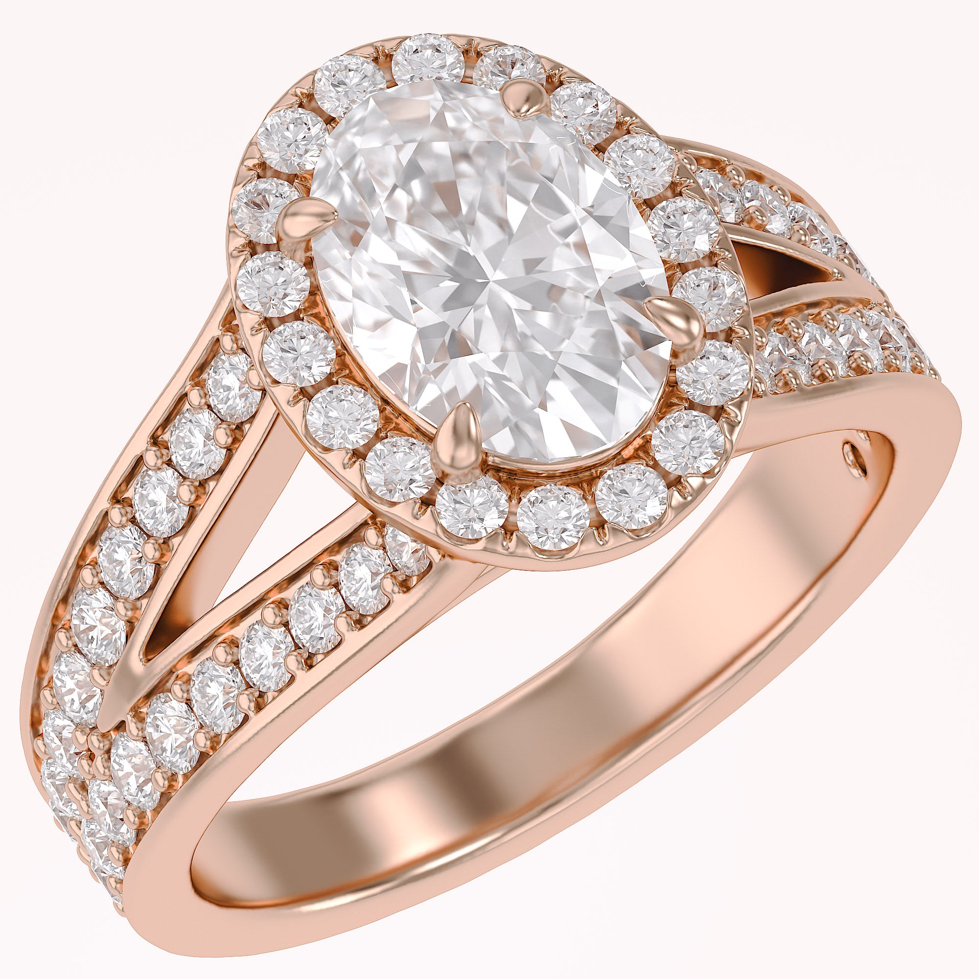 Premium Oval Diamond Engagement Ring with Prong Set Round Diamonds