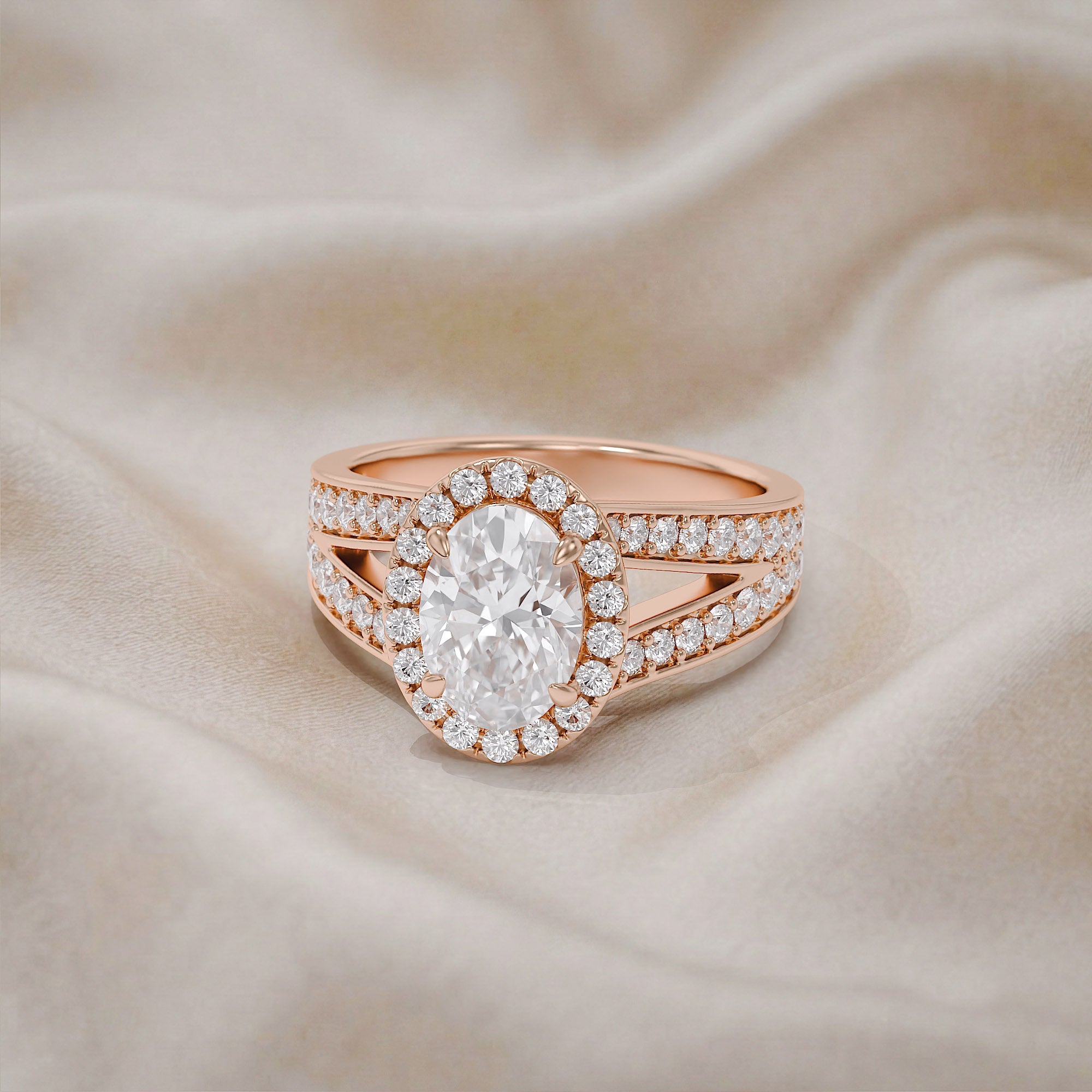 Premium Oval Diamond Engagement Ring with Prong Set Round Diamonds