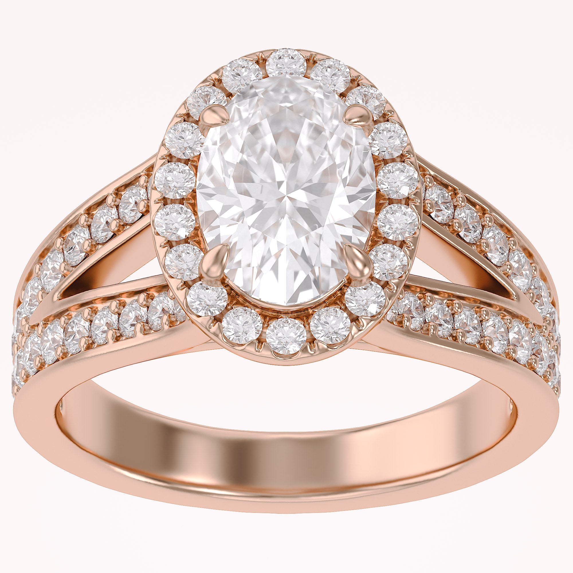 Premium Oval Diamond Engagement Ring with Prong Set Round Diamonds