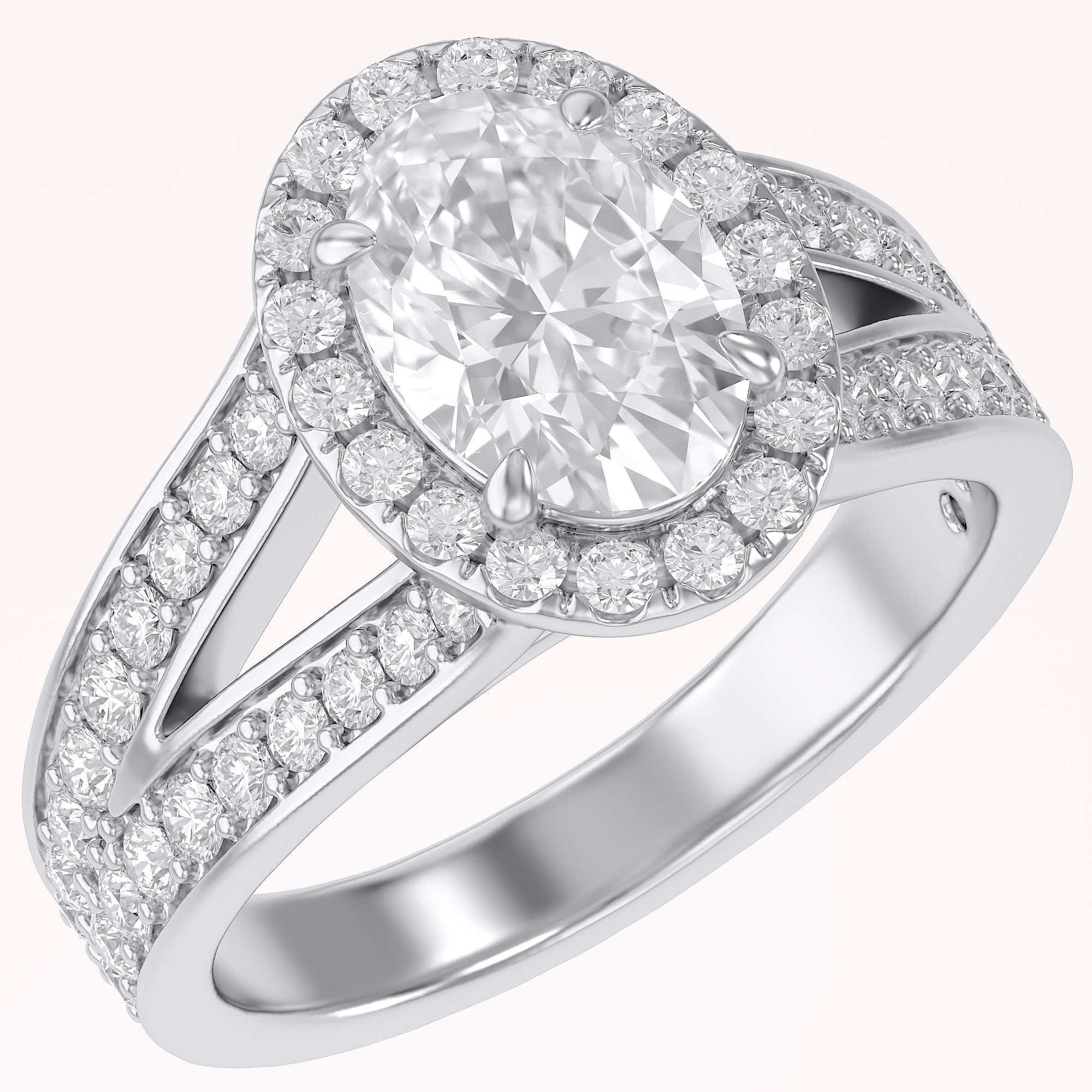 Premium Oval Diamond Engagement Ring with Prong Set Round Diamonds