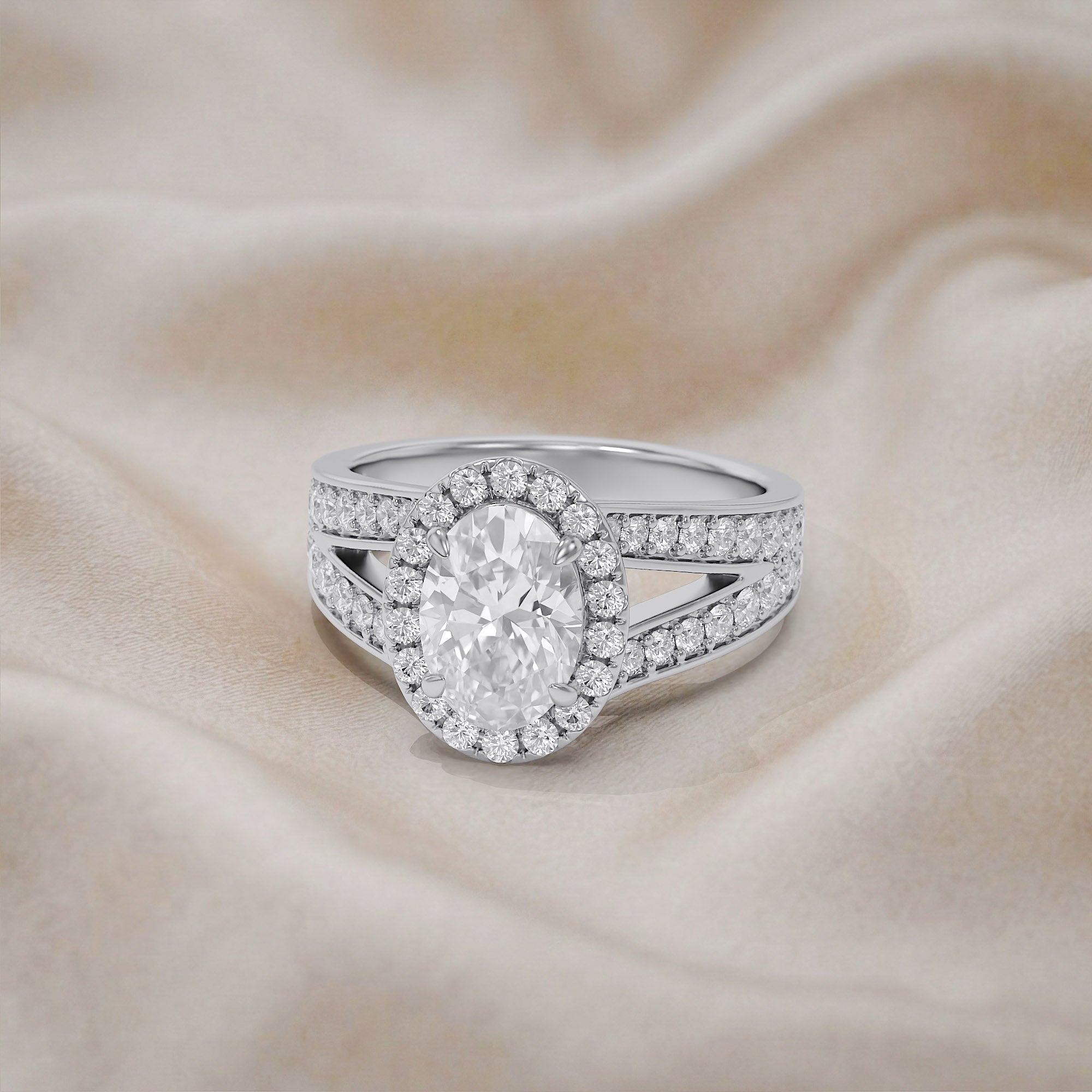 Premium Oval Diamond Engagement Ring with Prong Set Round Diamonds