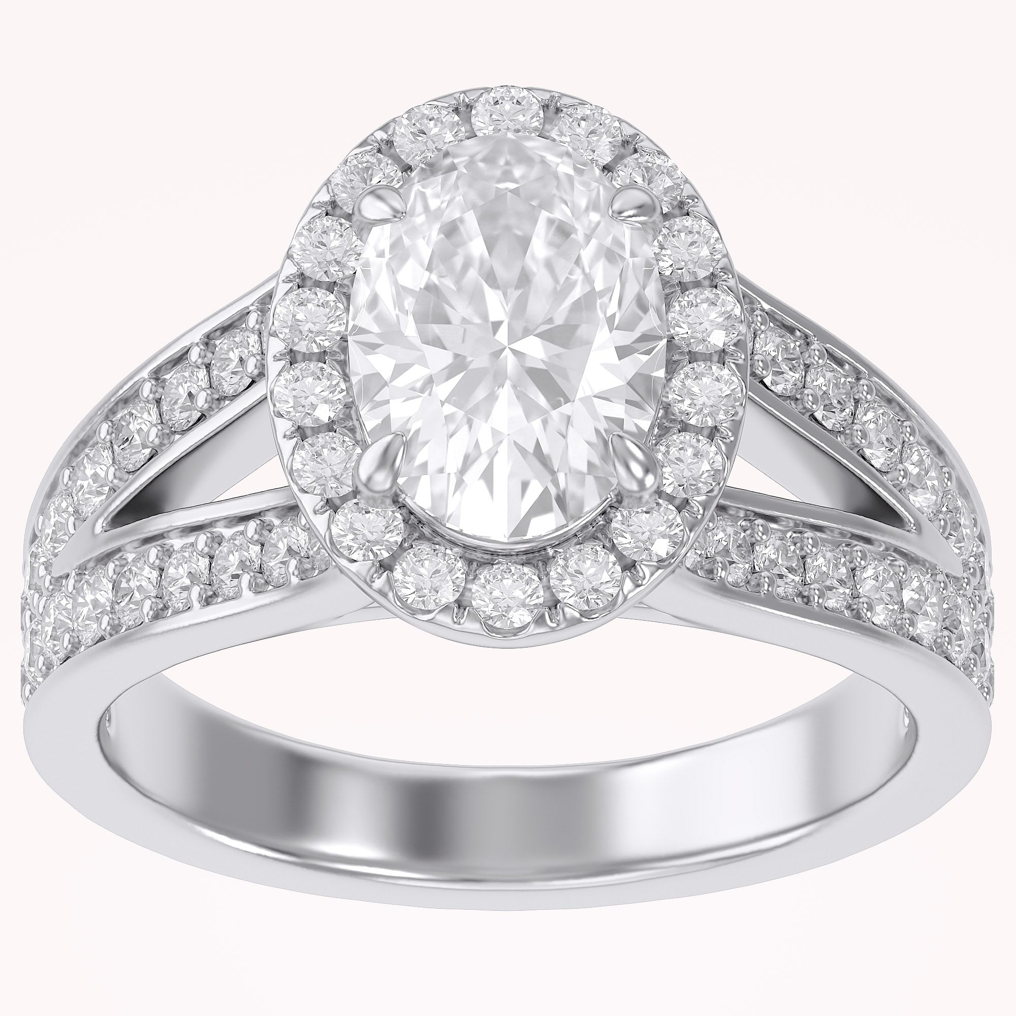 Premium Oval Diamond Engagement Ring with Prong Set Round Diamonds