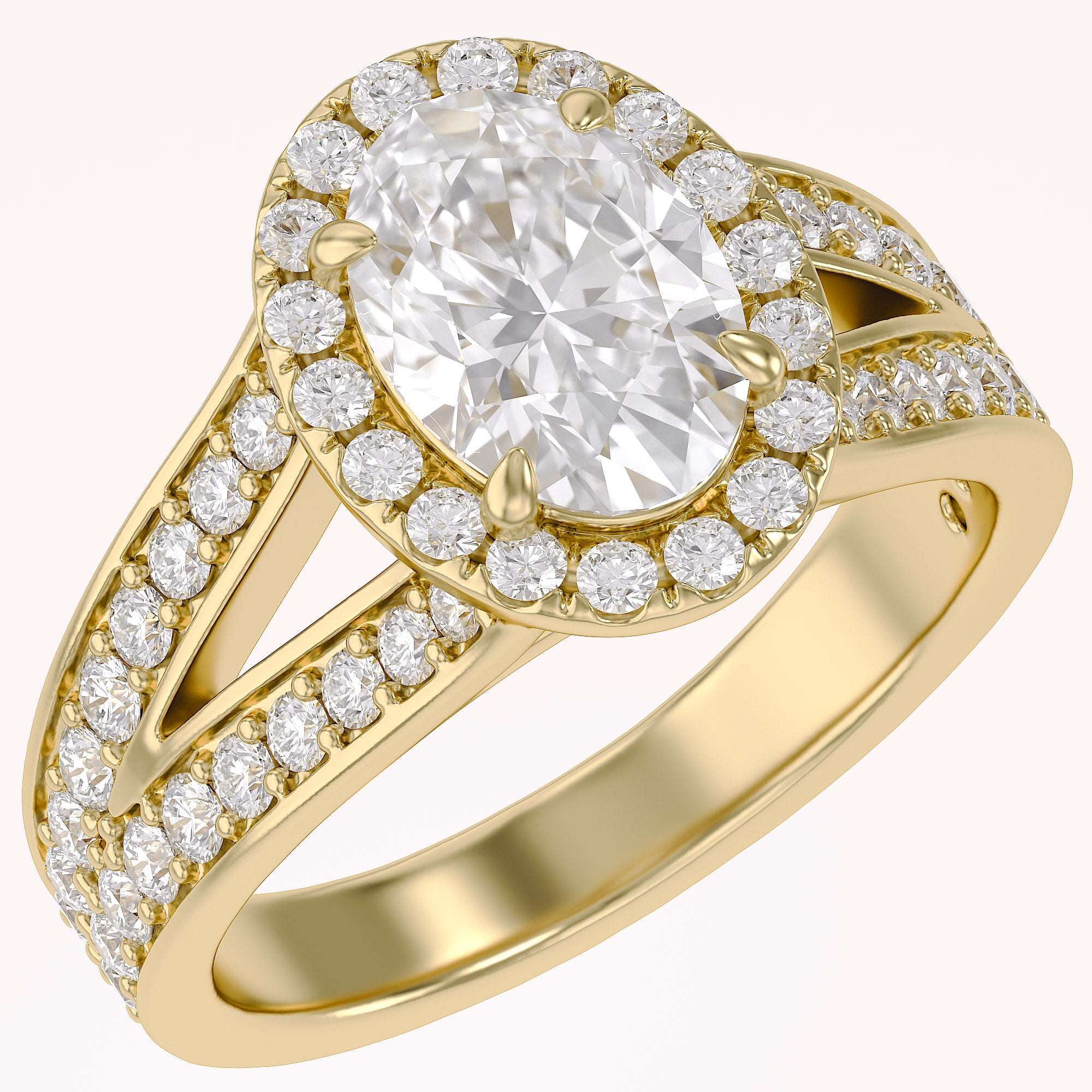 Premium Oval Diamond Engagement Ring with Prong Set Round Diamonds
