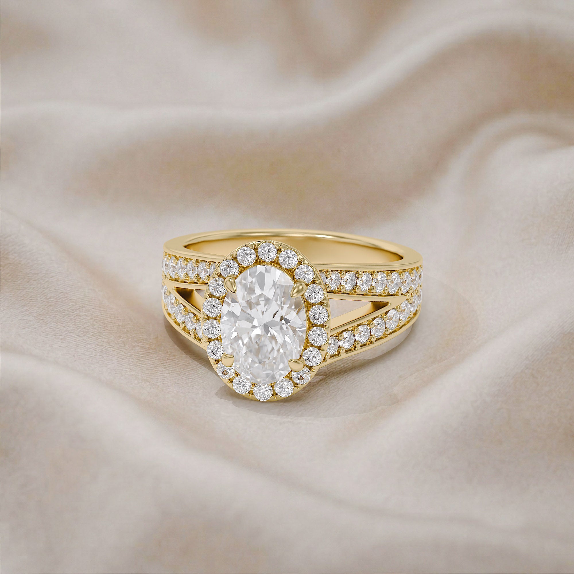 Premium Oval Diamond Engagement Ring with Prong Set Round Diamonds