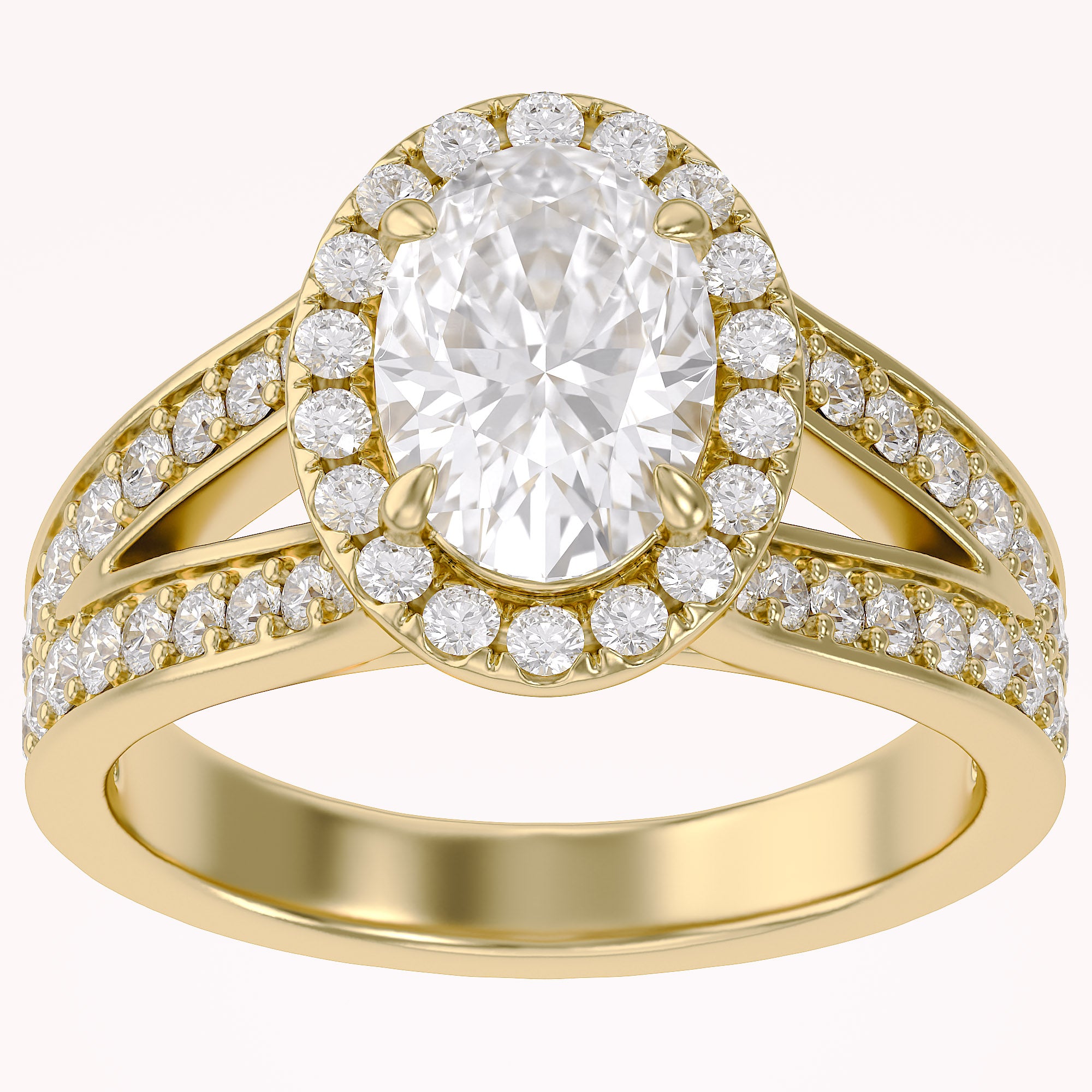 Premium Oval Diamond Engagement Ring with Prong Set Round Diamonds