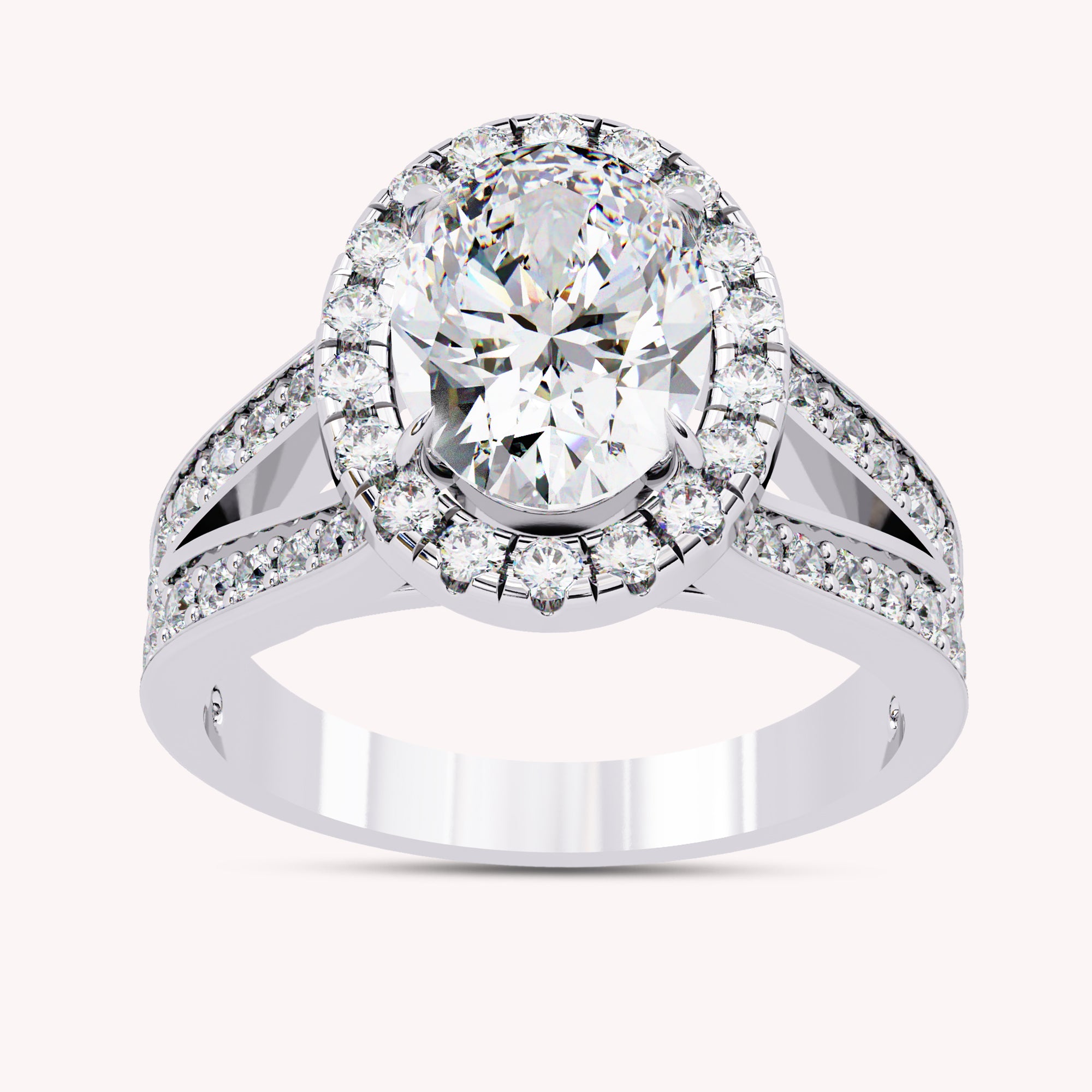 Premium Oval Diamond Engagement Ring with Prong Set Round Diamonds