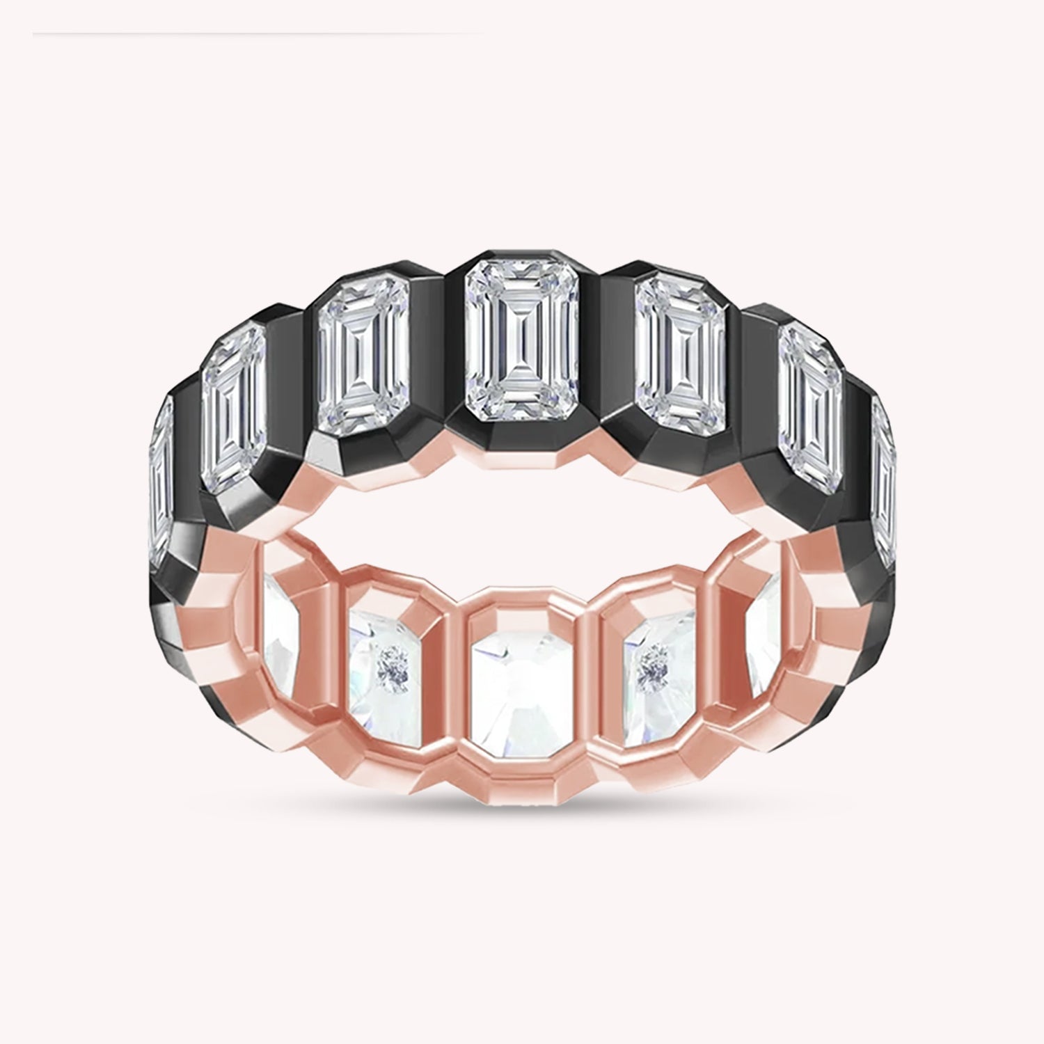 Two Tone Emerald Cut White Cubic Zirconia Eternity Promise Ring