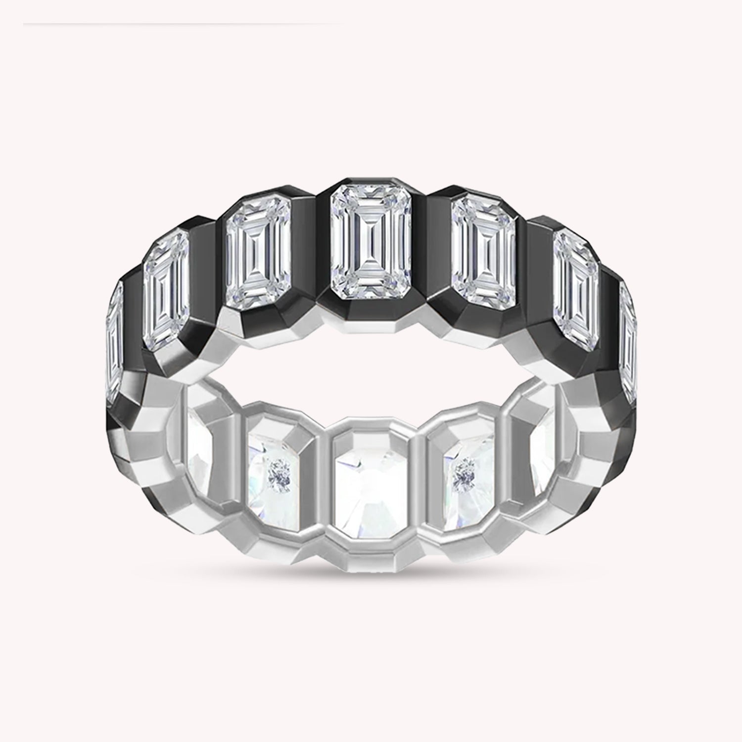 Emerald Cut Lab Created Moissanite Two Tone Full Eternity Promise Ring