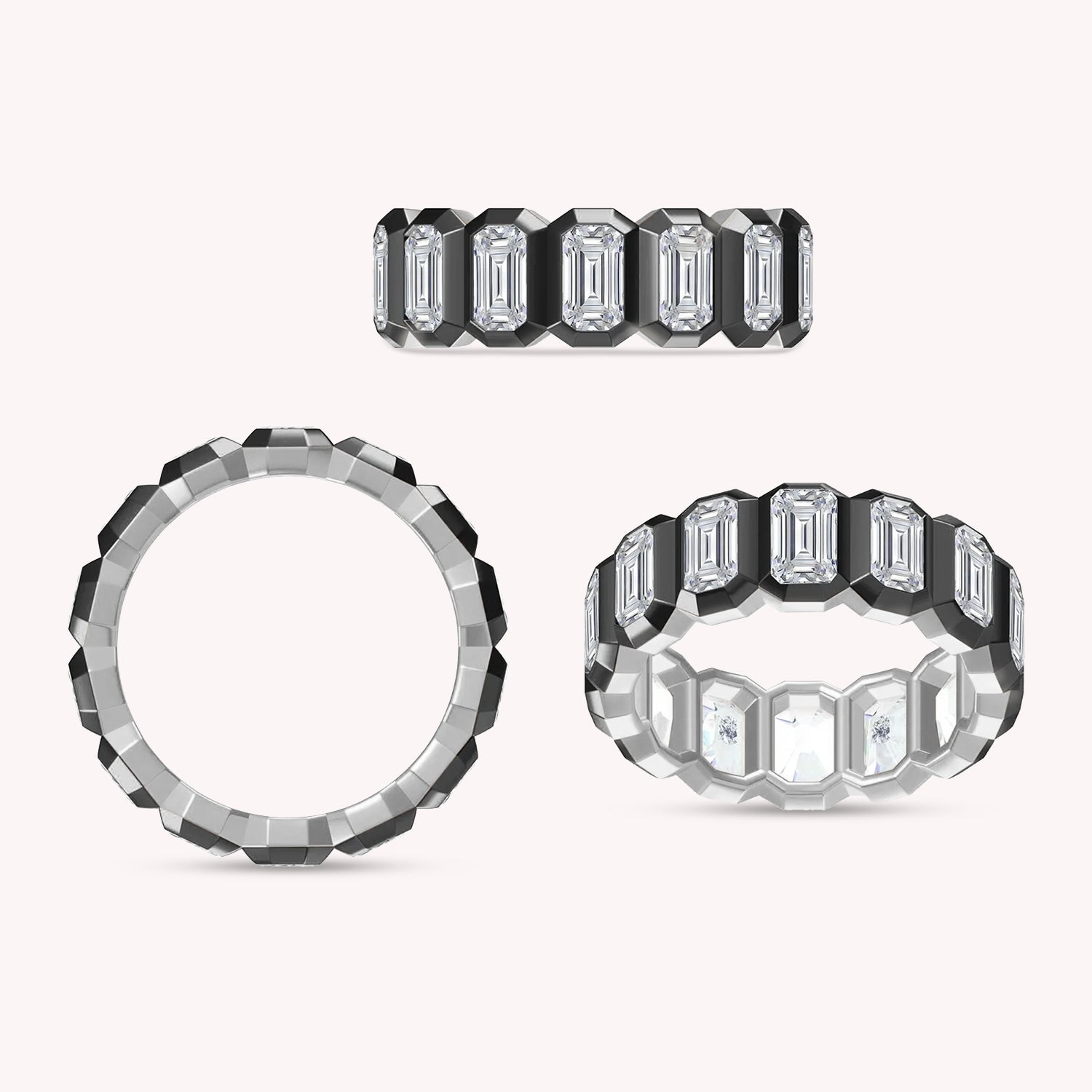 Emerald Cut Lab Created Moissanite Two Tone Full Eternity Promise Ring