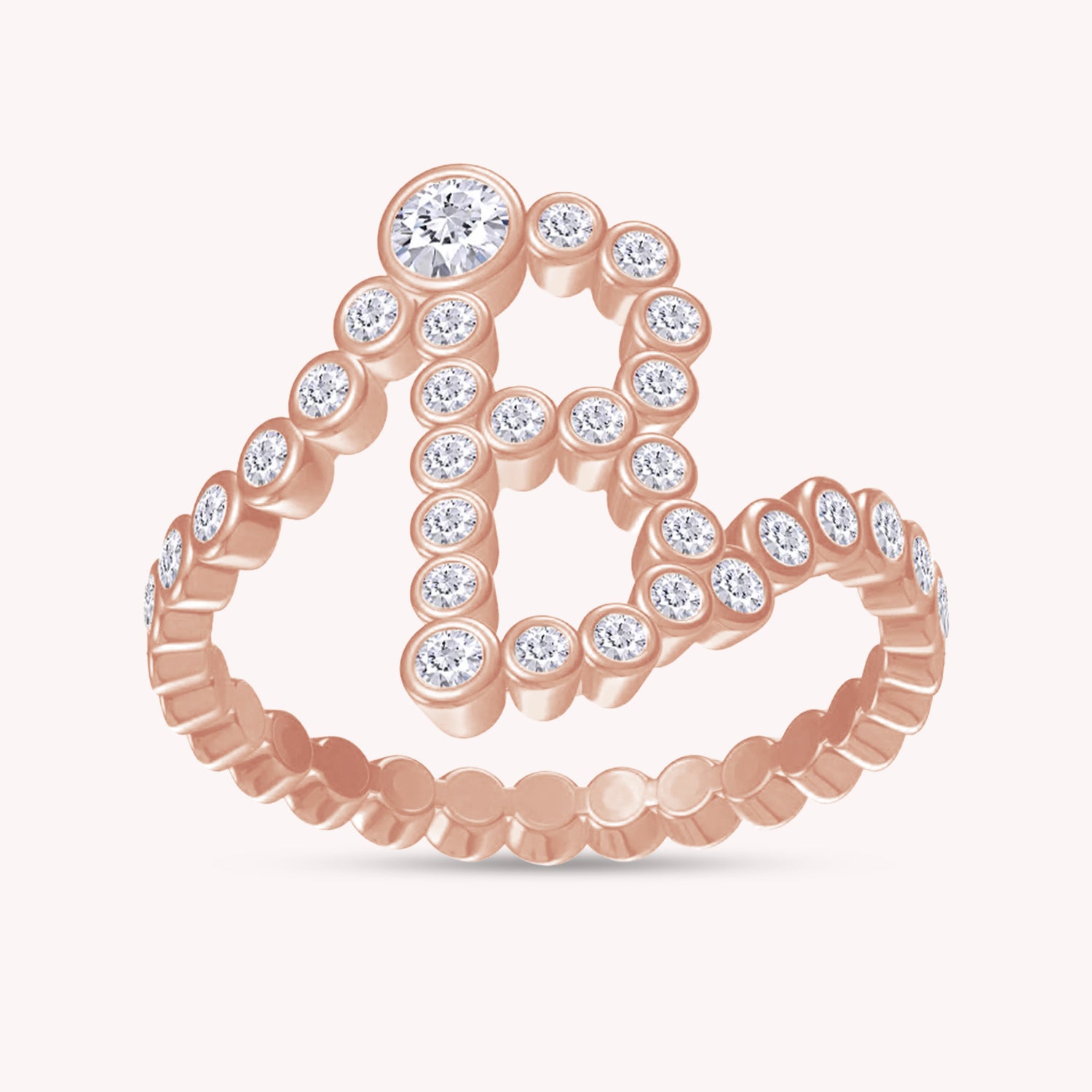 Bubble Round shape Lab Created Moissanite Initial Letter Ring