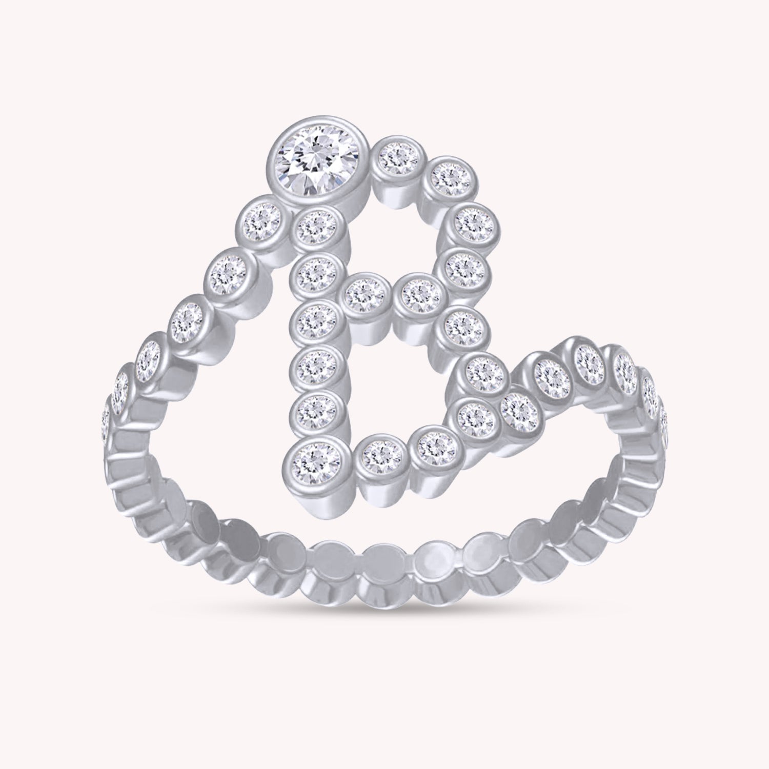 Bubble Round shape White Cubic Zirconia Initial Letter Ring