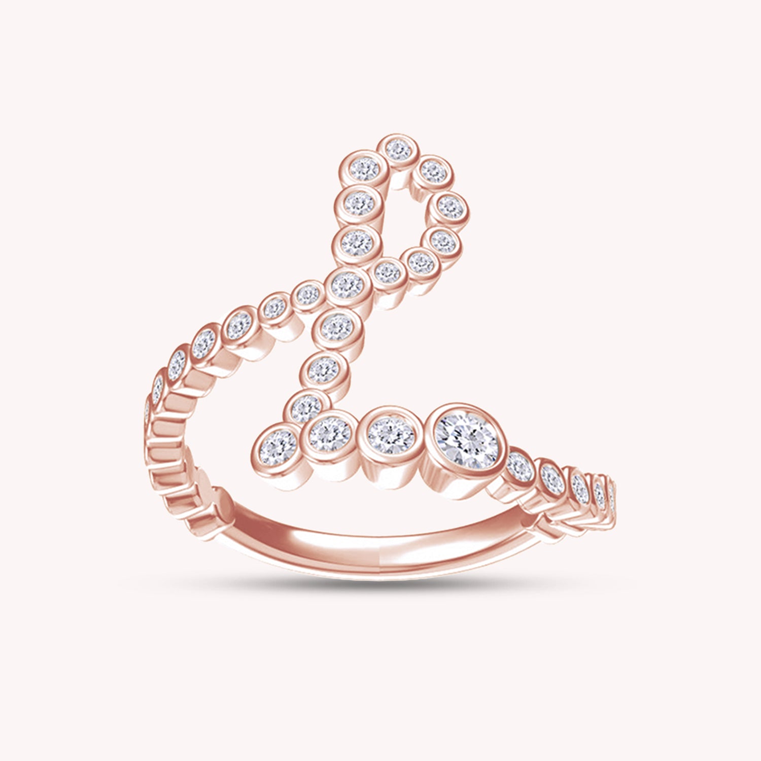 Bubble Round shape White Cubic Zirconia Initial Letter Ring