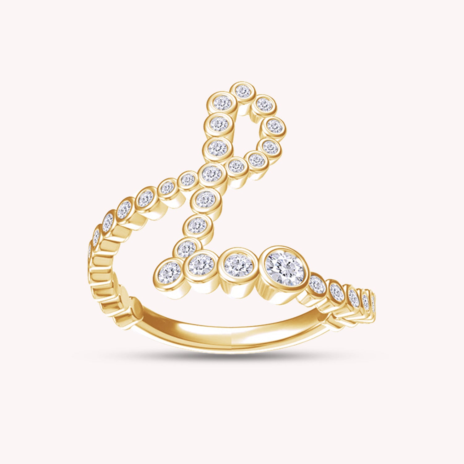 Bubble Round shape White Cubic Zirconia Initial Letter Ring