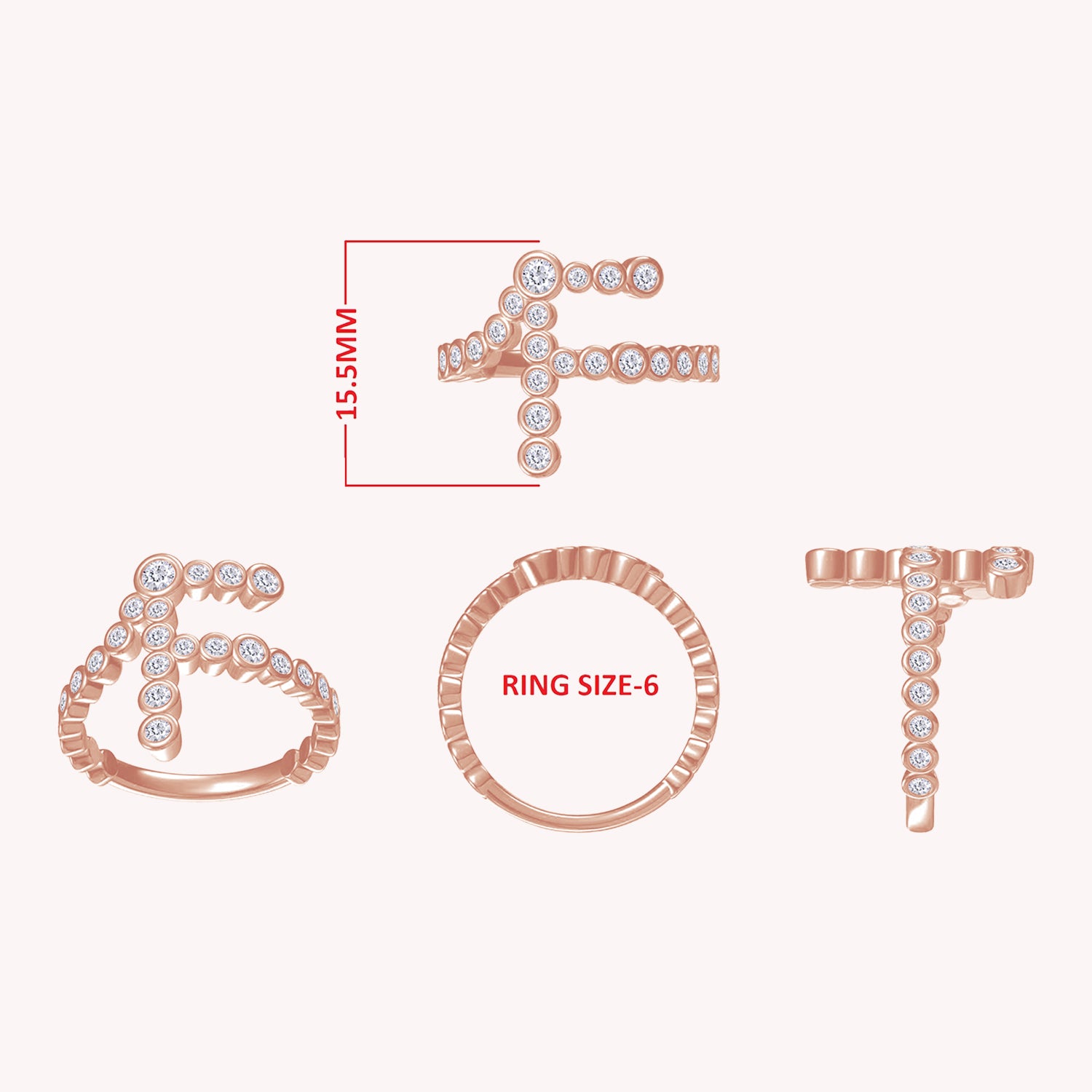 Initial Letter "F" Alphabet Lab Created Moissanite Bezel Set Promise Ring