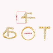 Initial Letter "F" Alphabet Lab Created Moissanite Bezel Set Promise Ring