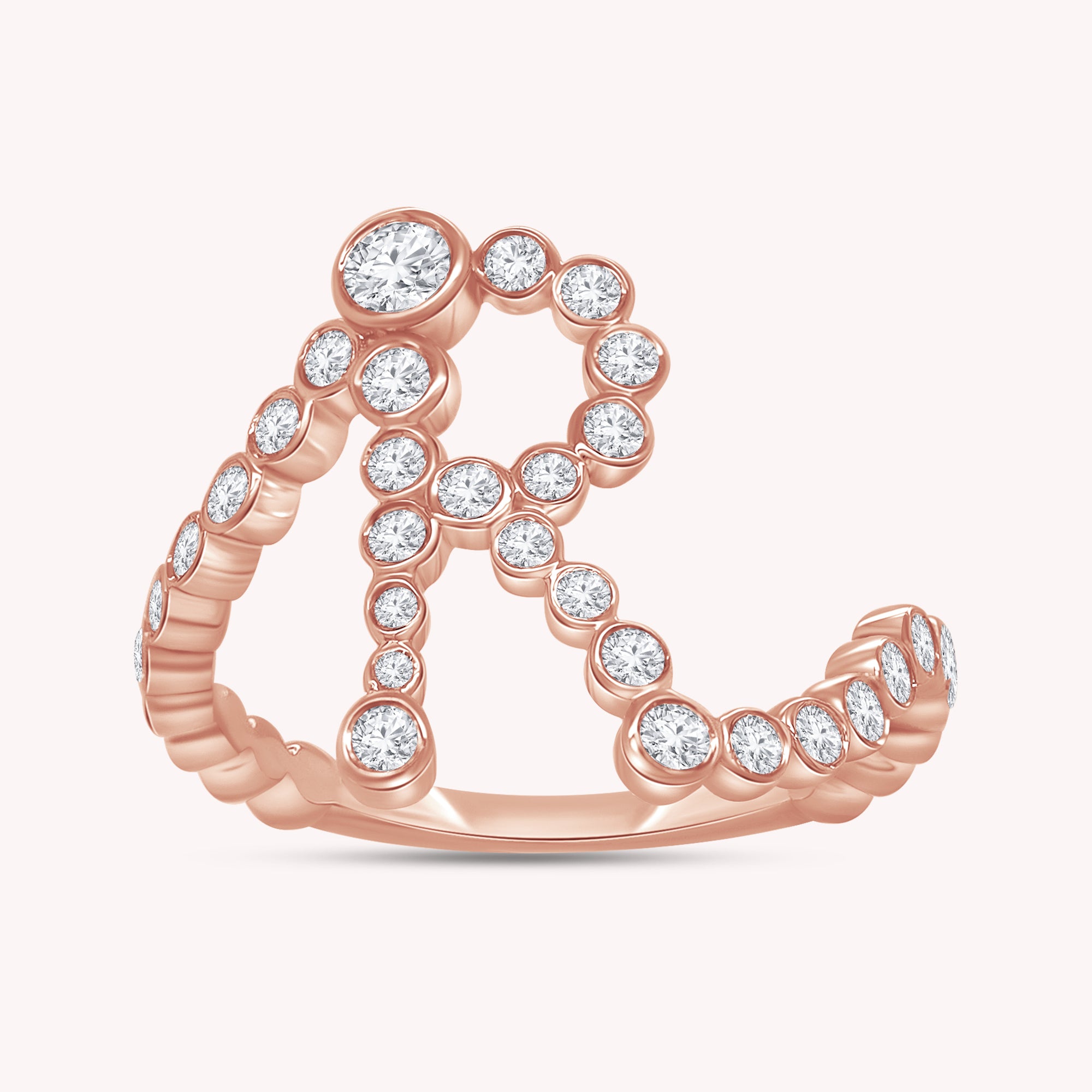 Bubble Round shape White Cubic Zirconia Initial Letter Ring