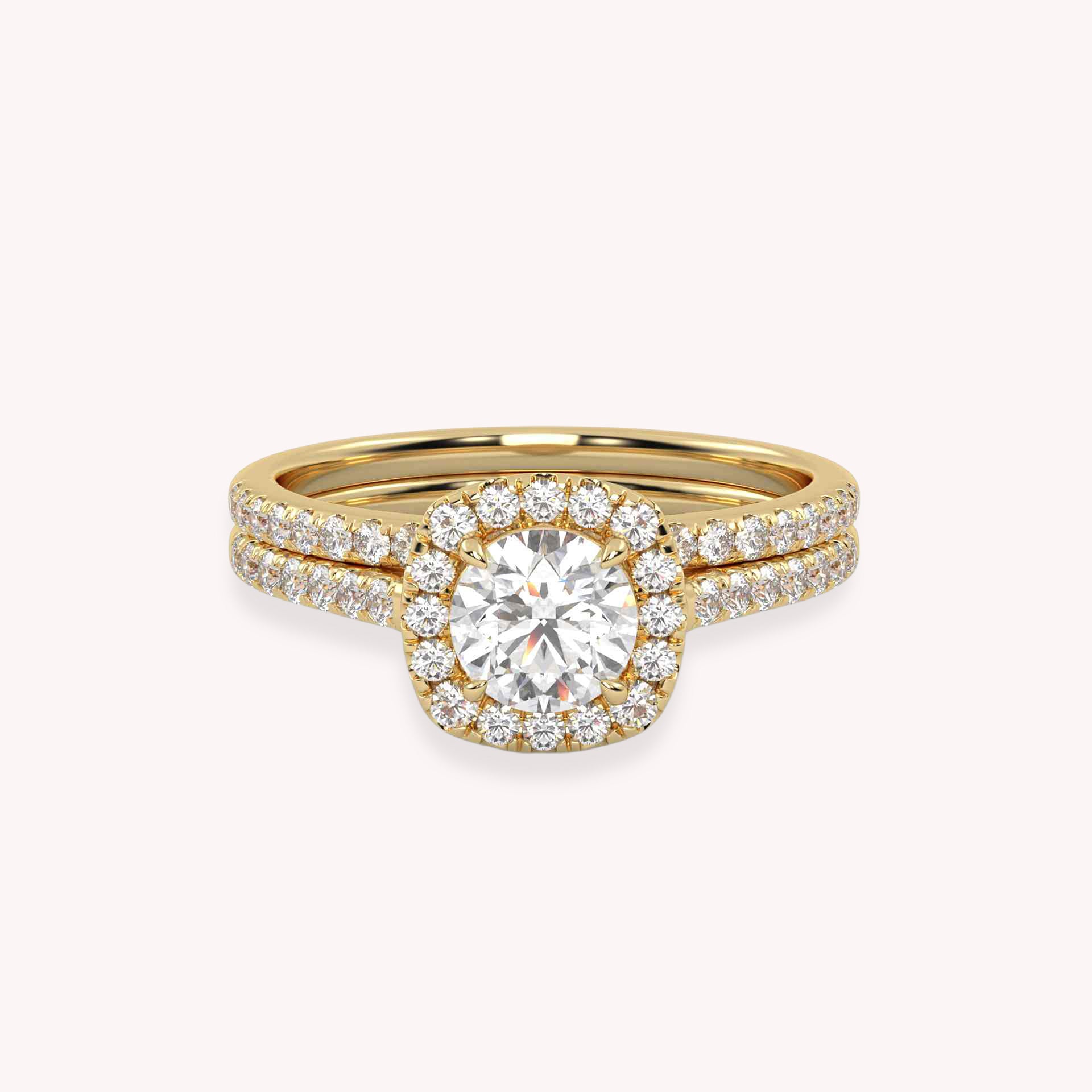 IGI Certified Halo Solitaire Bridal Ring Set