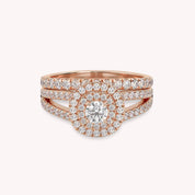 IGI Certified Double Halo Split Shank Bridal Ring Set