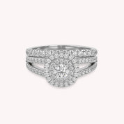 IGI Certified Double Halo Split Shank Bridal Ring Set
