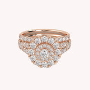 IGI Certified Round Shape Double Halo Split Shank Bridal Ring Set
