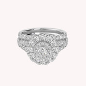 IGI Certified Round Shape Double Halo Split Shank Bridal Ring Set