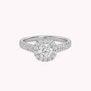IGI Certified Round Shape Double Row Halo Solitaire Engagement Ring
