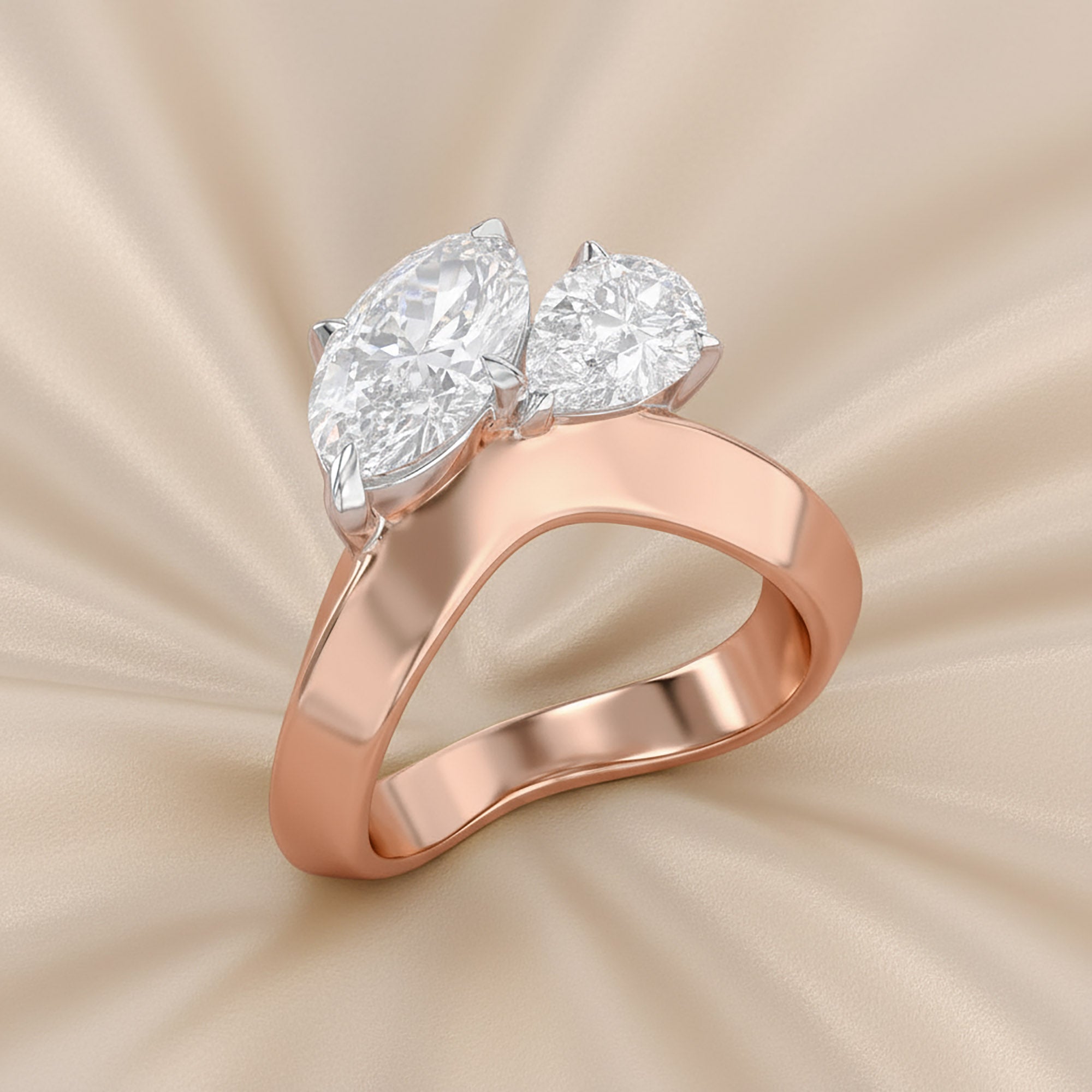 Toi Et Moi Ring 3.50 Carat Oval & Pear Lab Grown Diamond