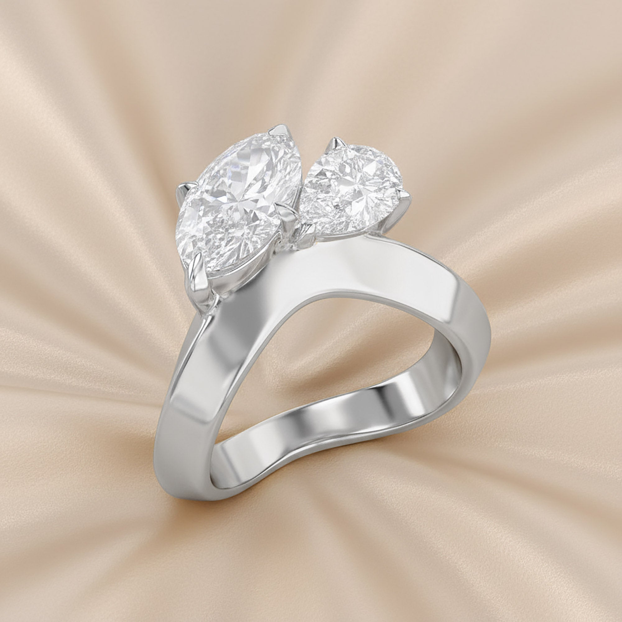 Toi Et Moi Ring 3.50 Carat Oval & Pear Lab Grown Diamond