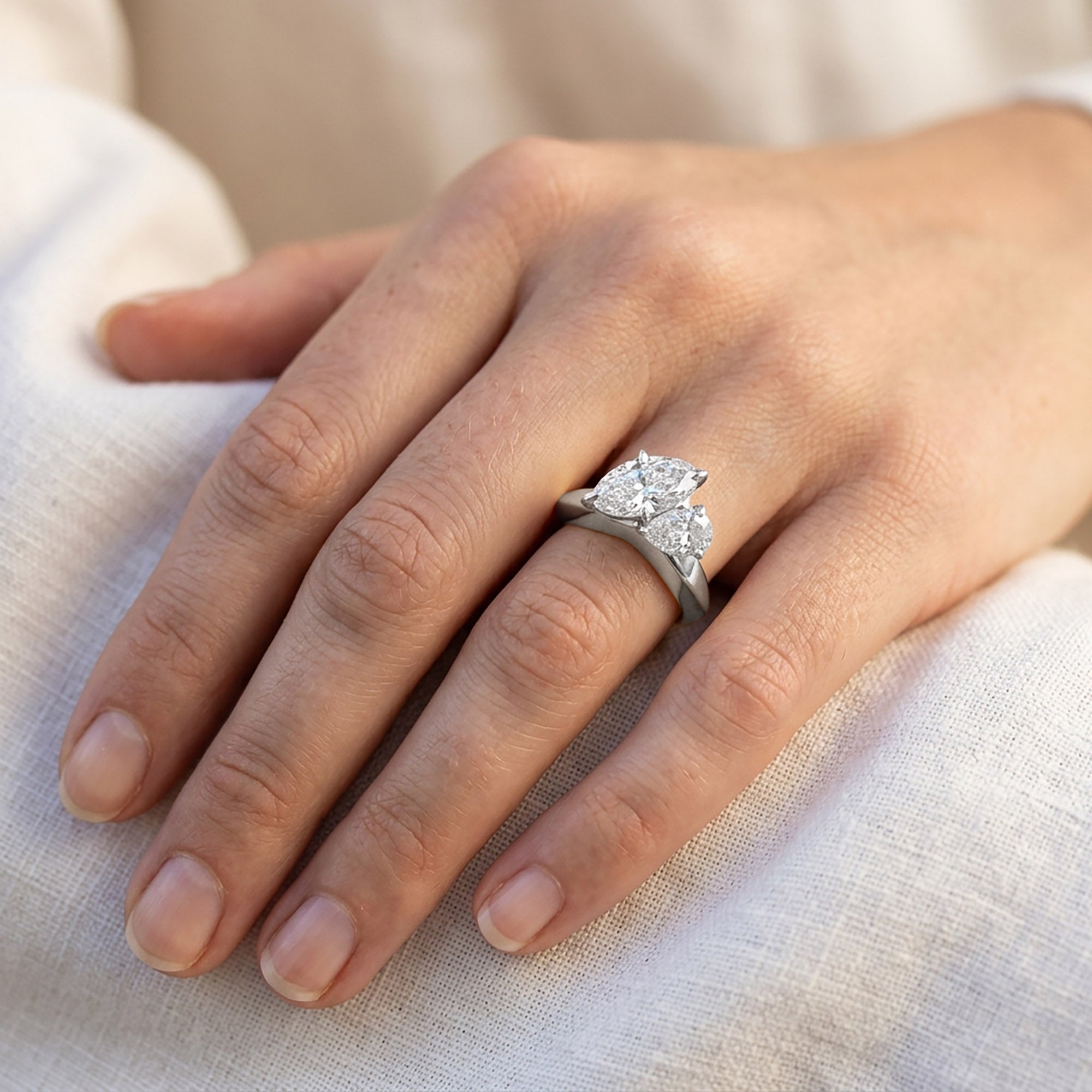 Toi Et Moi Ring 3.50 Carat Oval & Pear Lab Grown Diamond