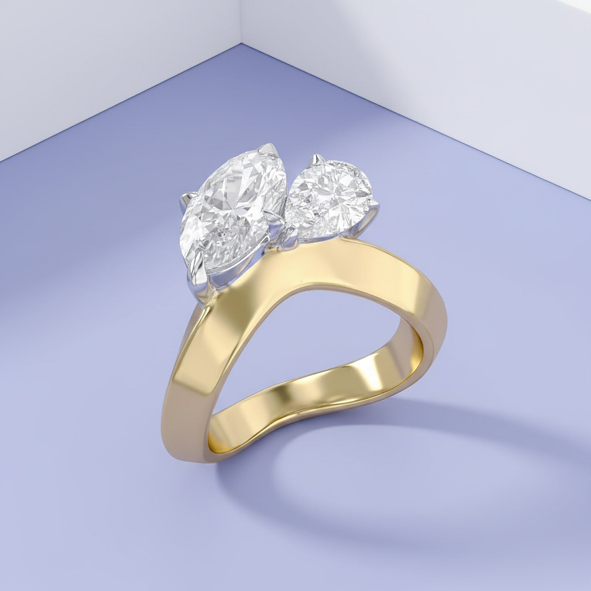 Toi Et Moi Ring 3.50 Carat Oval & Pear Lab Grown Diamond