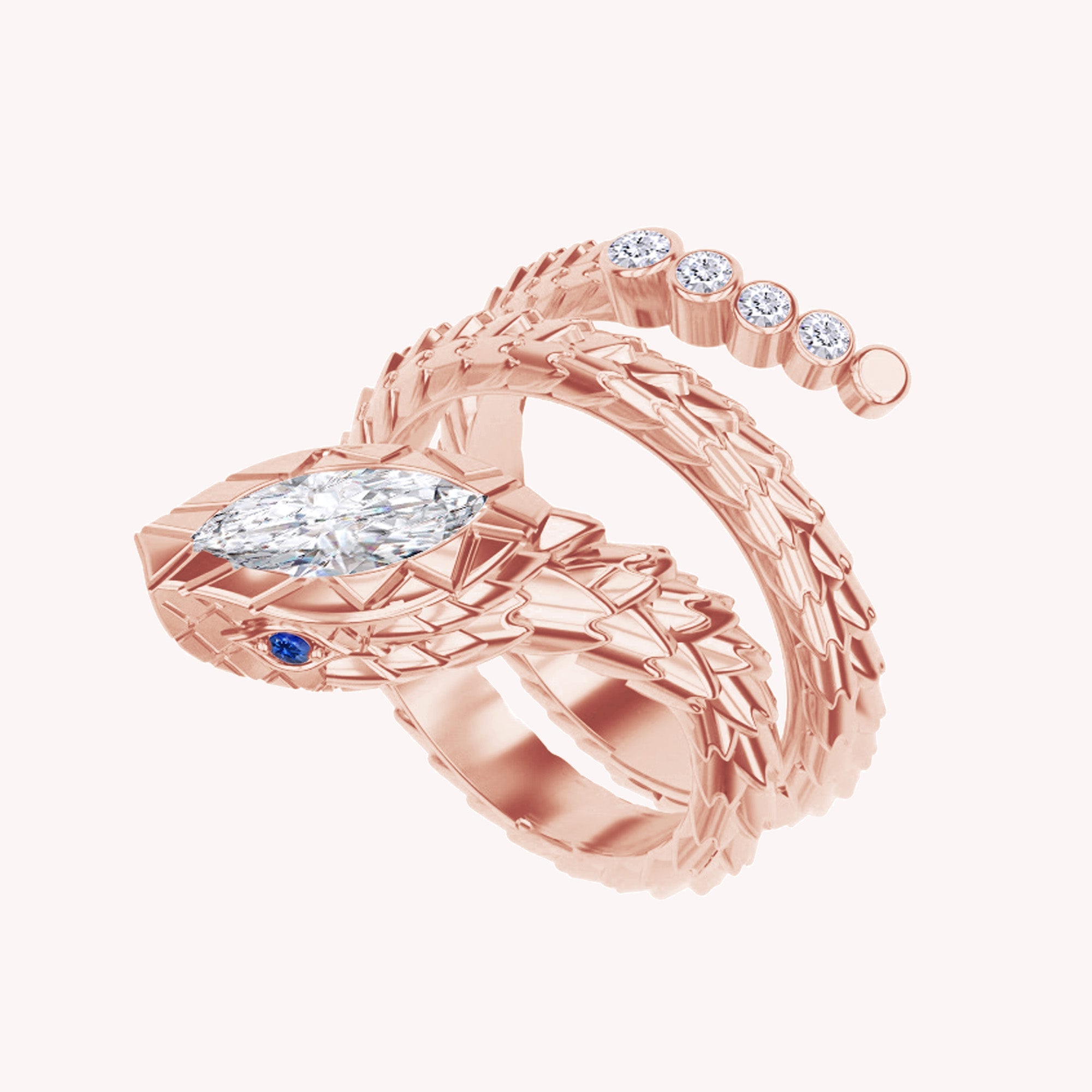 Marquise and Round Shape 0.90 Carat Lab Created Moissanite Snake Ring