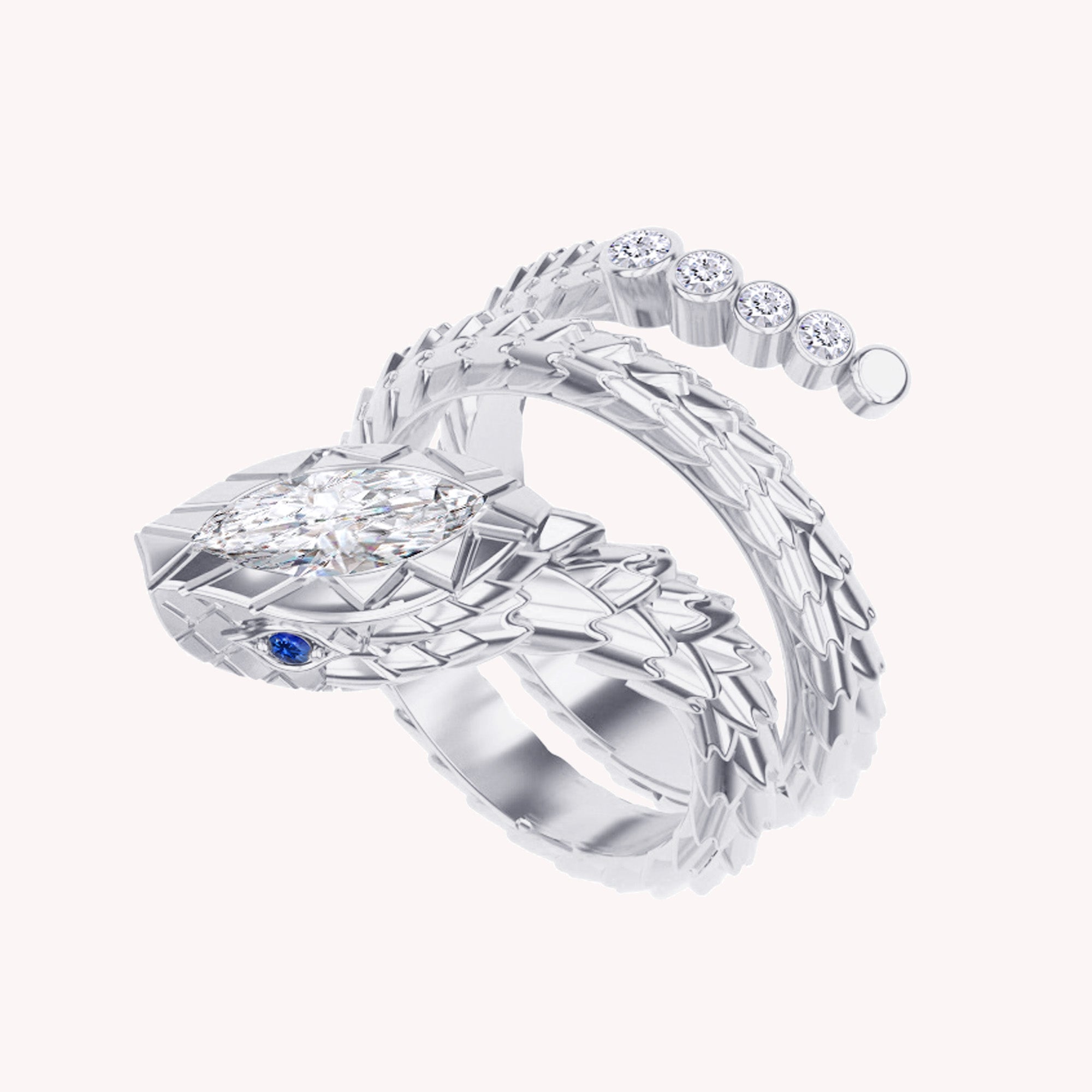 Marquise and Round Shape 0.90 Carat Lab Created Moissanite Snake Ring