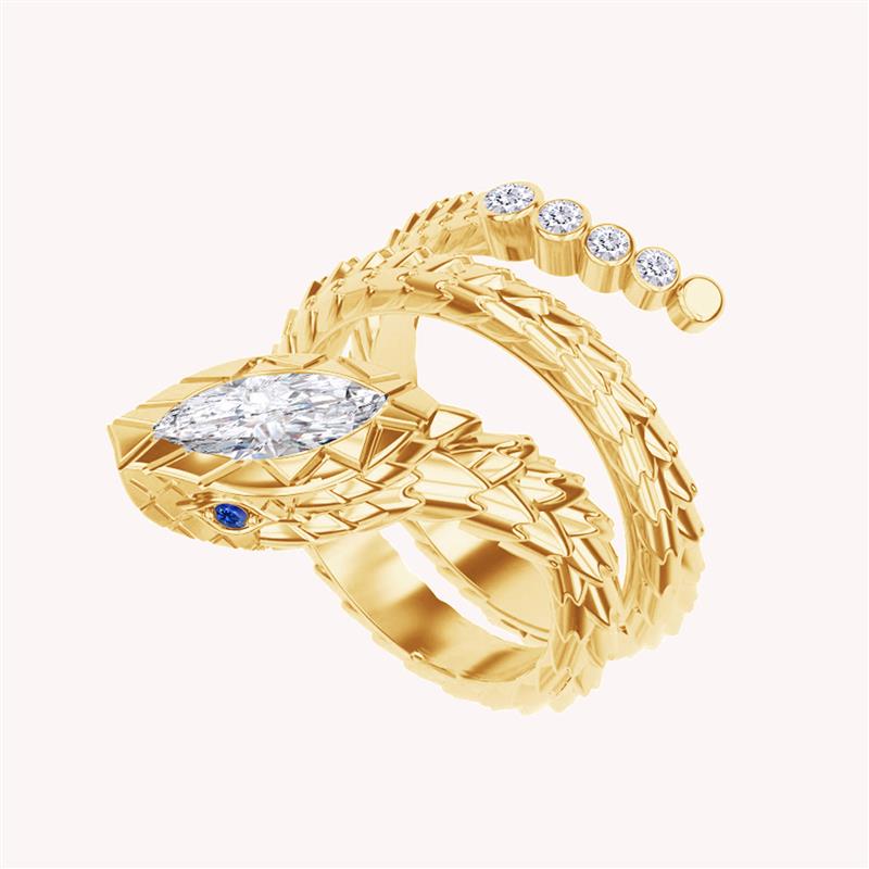 Marquise and Round Shape 0.90 Carat Lab Created Moissanite Snake Ring