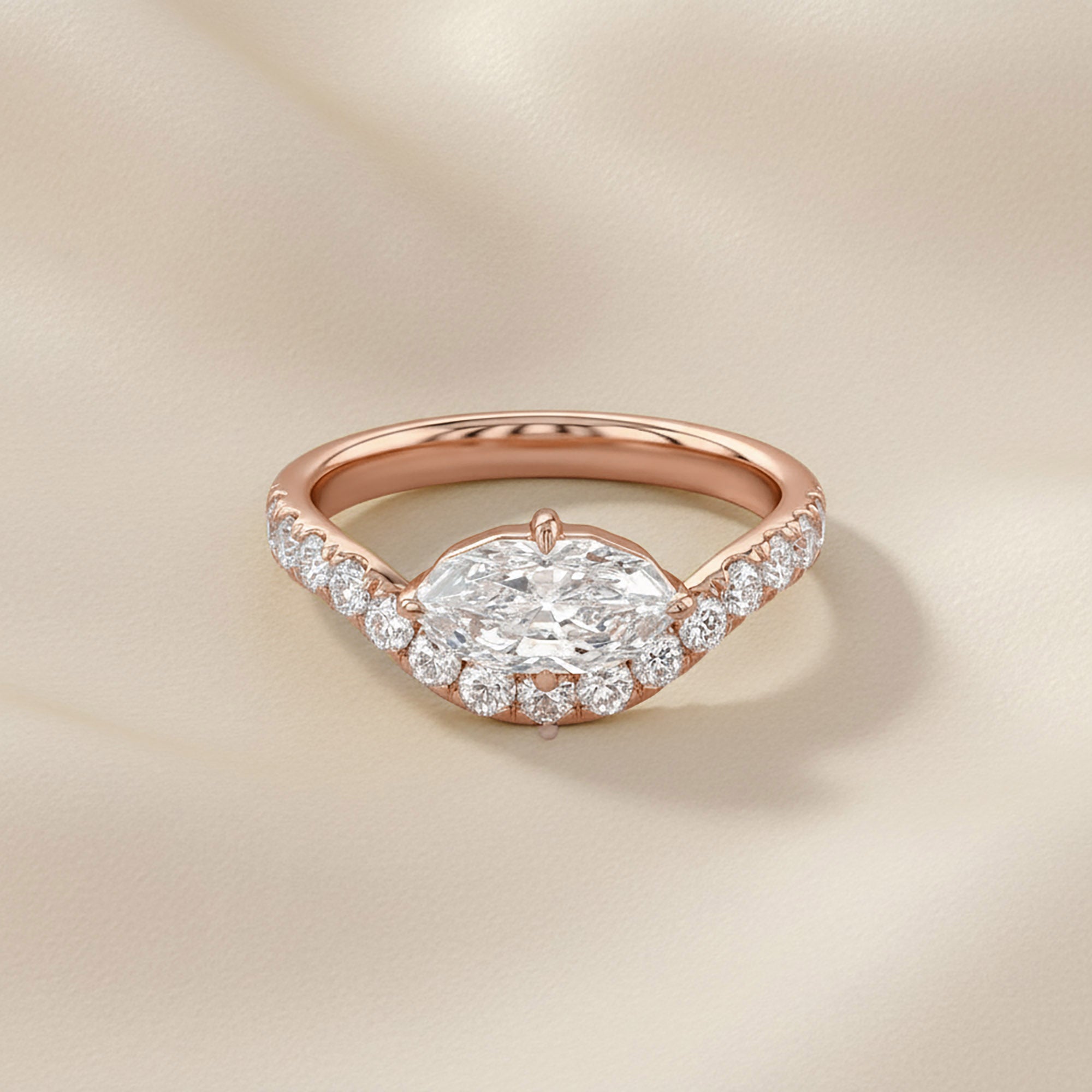 Marquise and Round Shape White Cubic Zirconia Engagement Rings